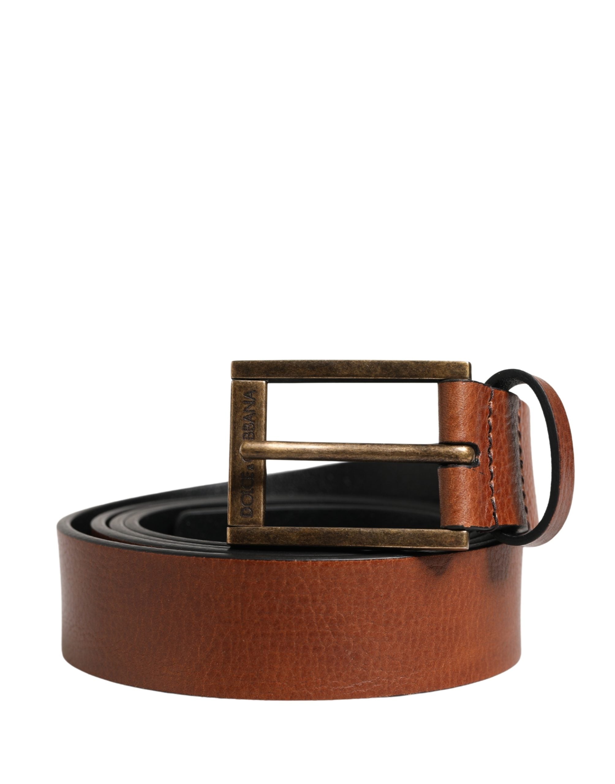 Men Brown Leather Classic Metal Buckle Belt - ventzia