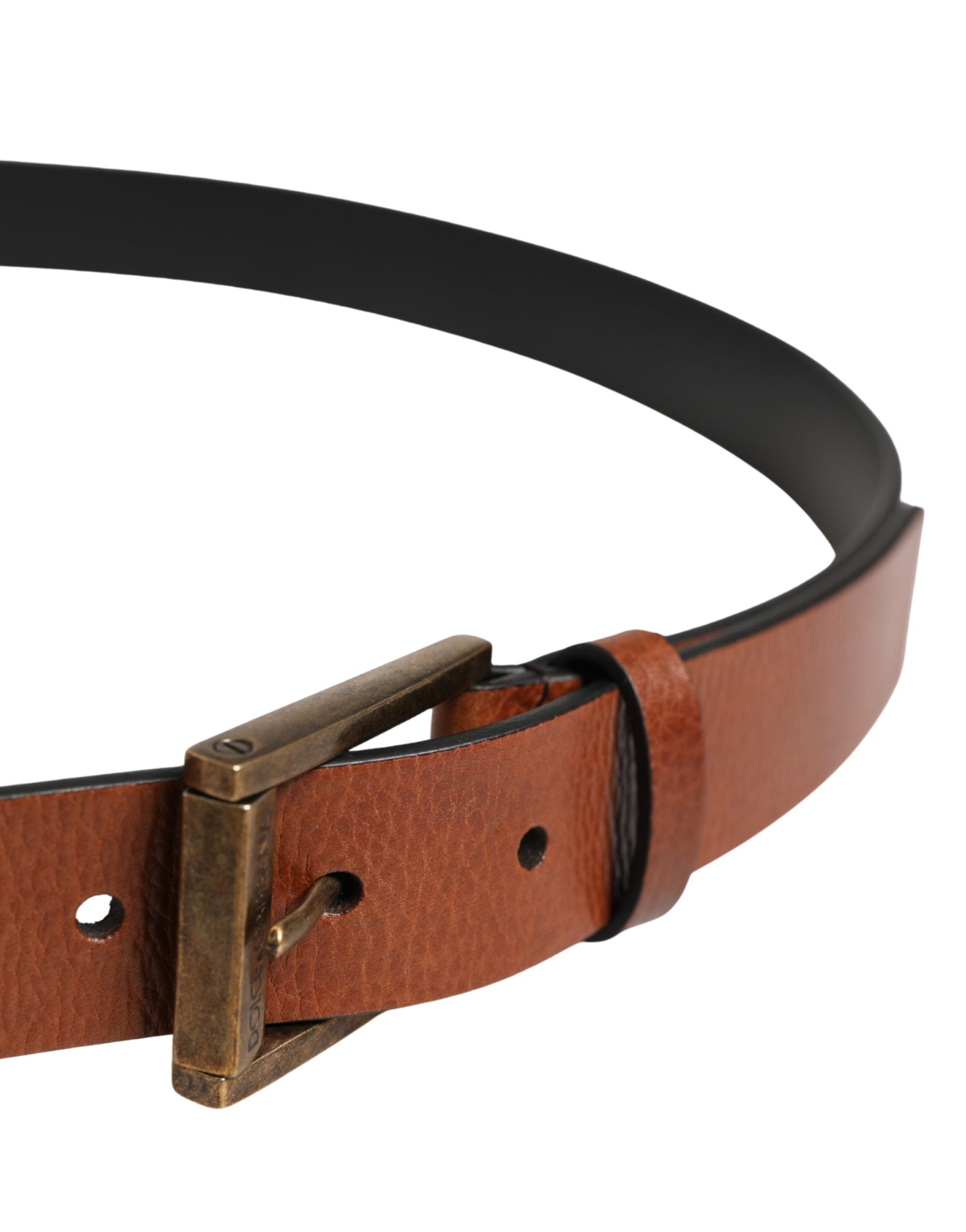 Men Brown Leather Classic Metal Buckle Belt - ventzia