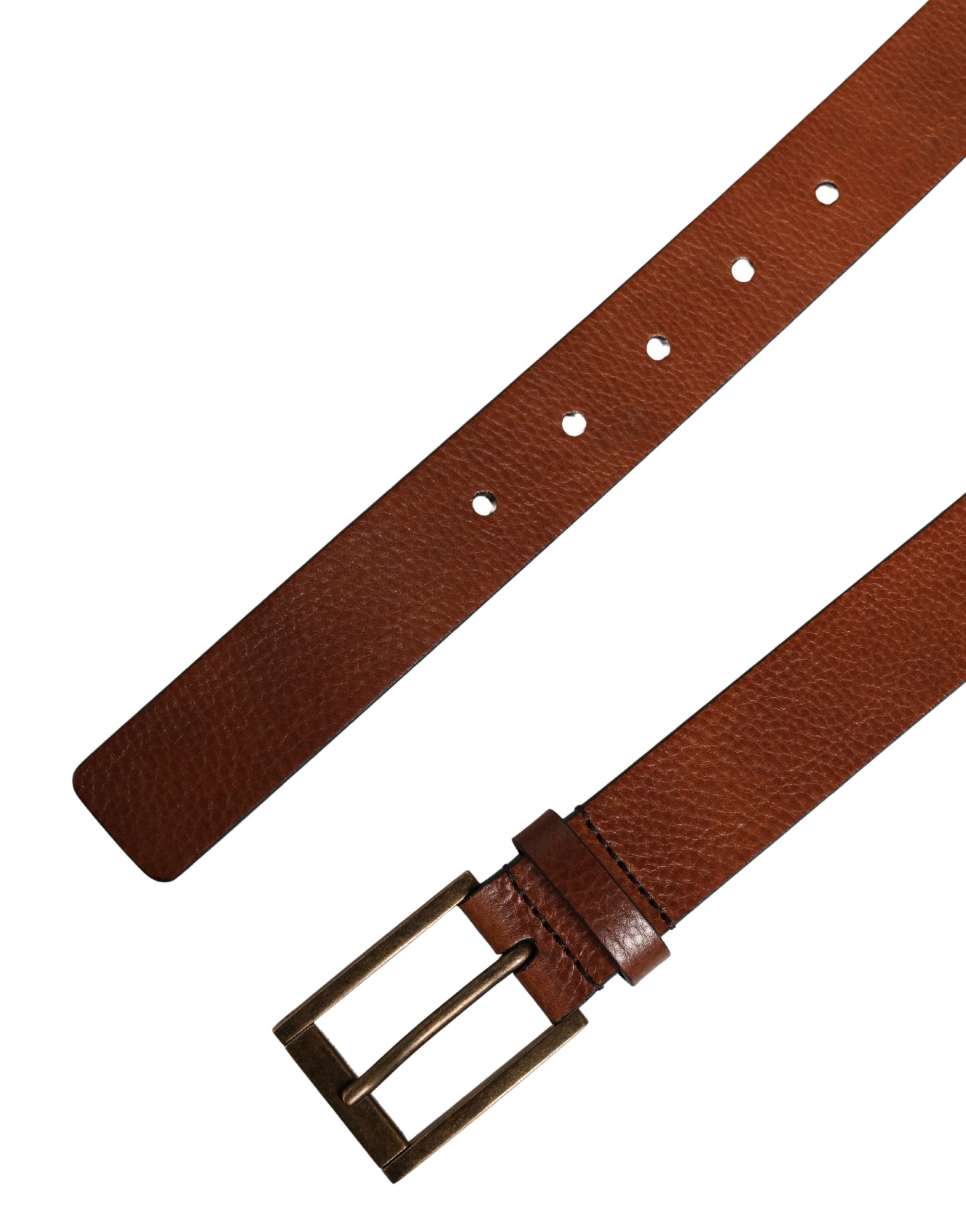 Men Brown Leather Classic Metal Buckle Belt - ventzia