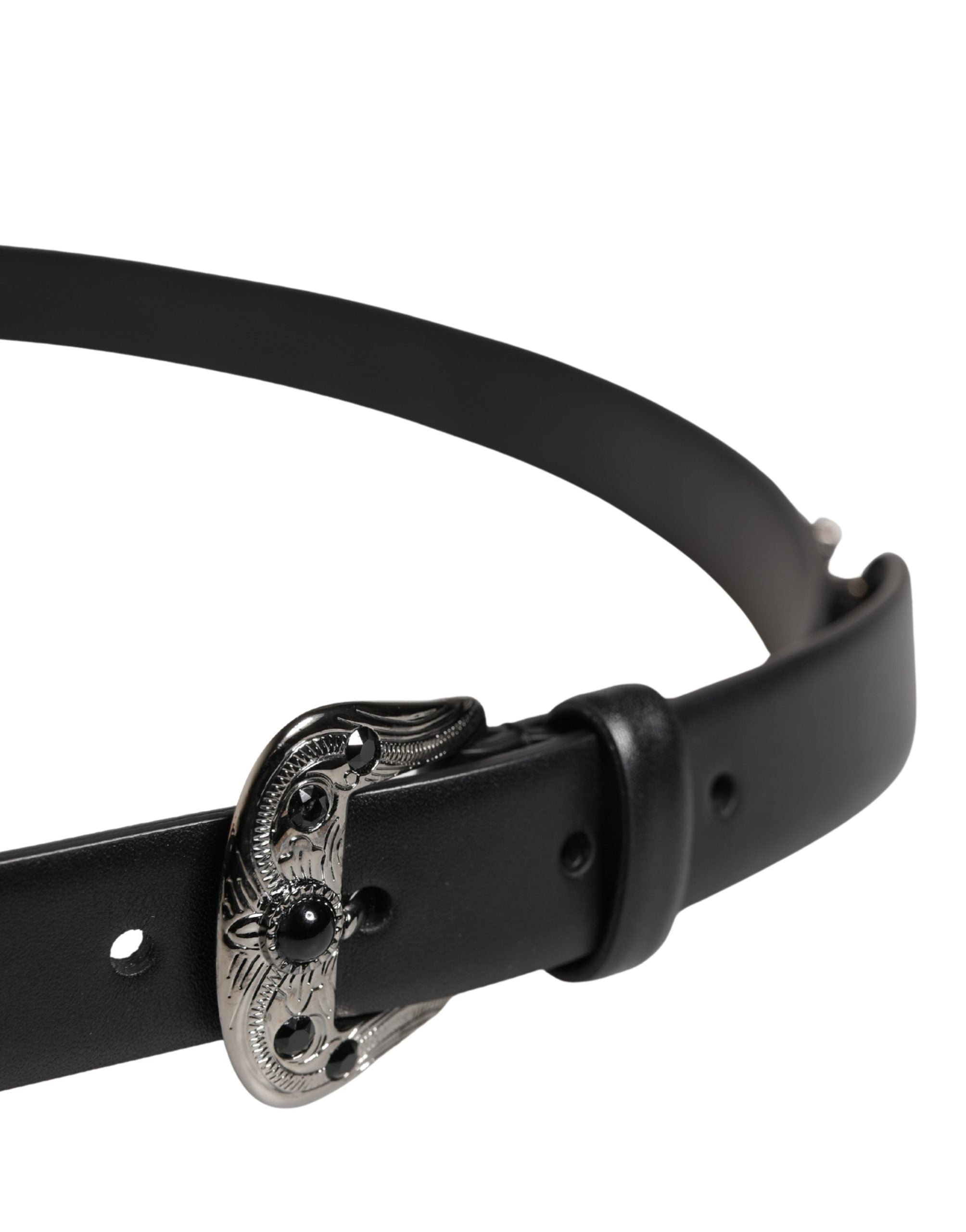Men Black Calf Embellished Metal Buckle Belt - ventzia