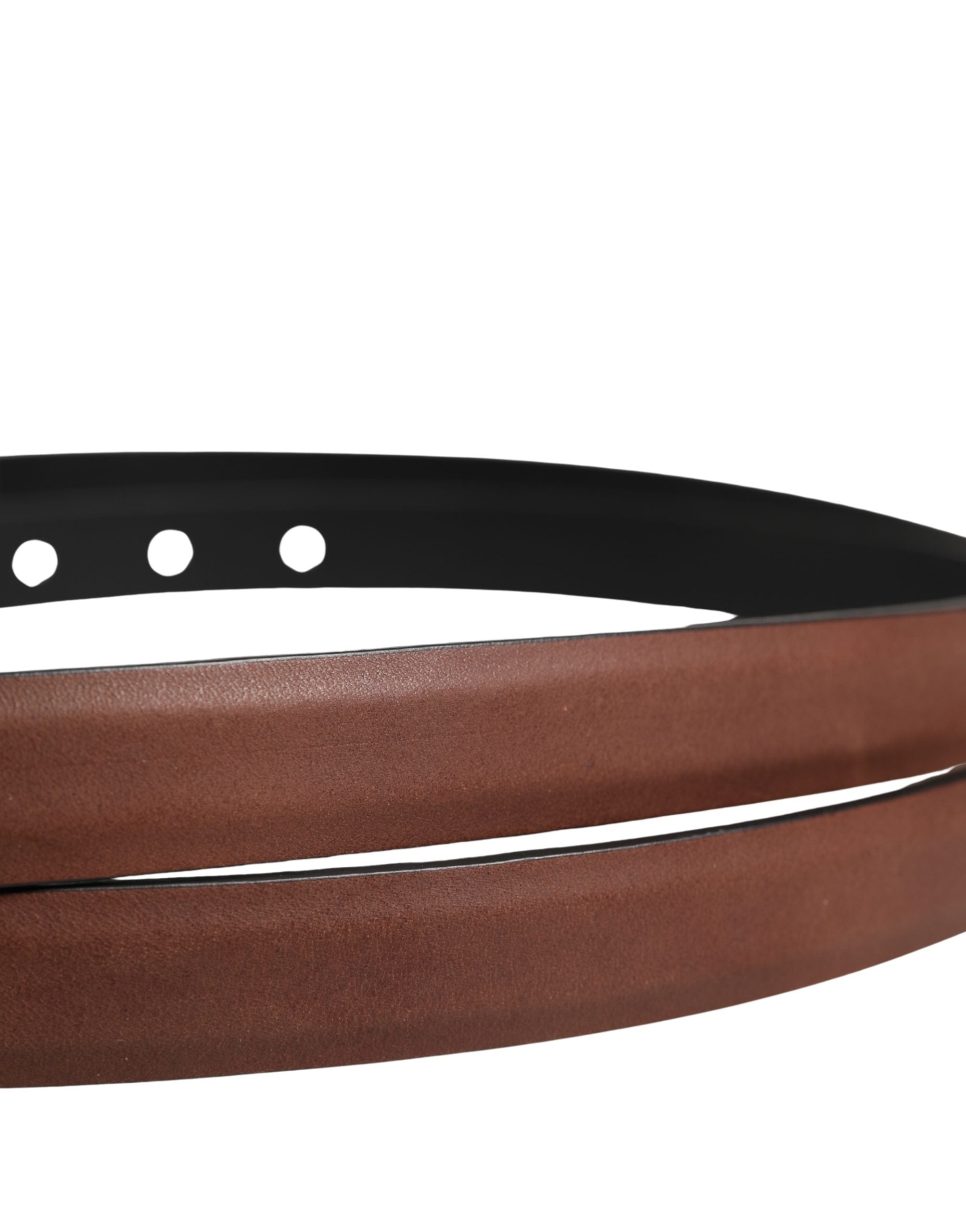 Men Brown Leather Classic Metal Buckle Belt - ventzia