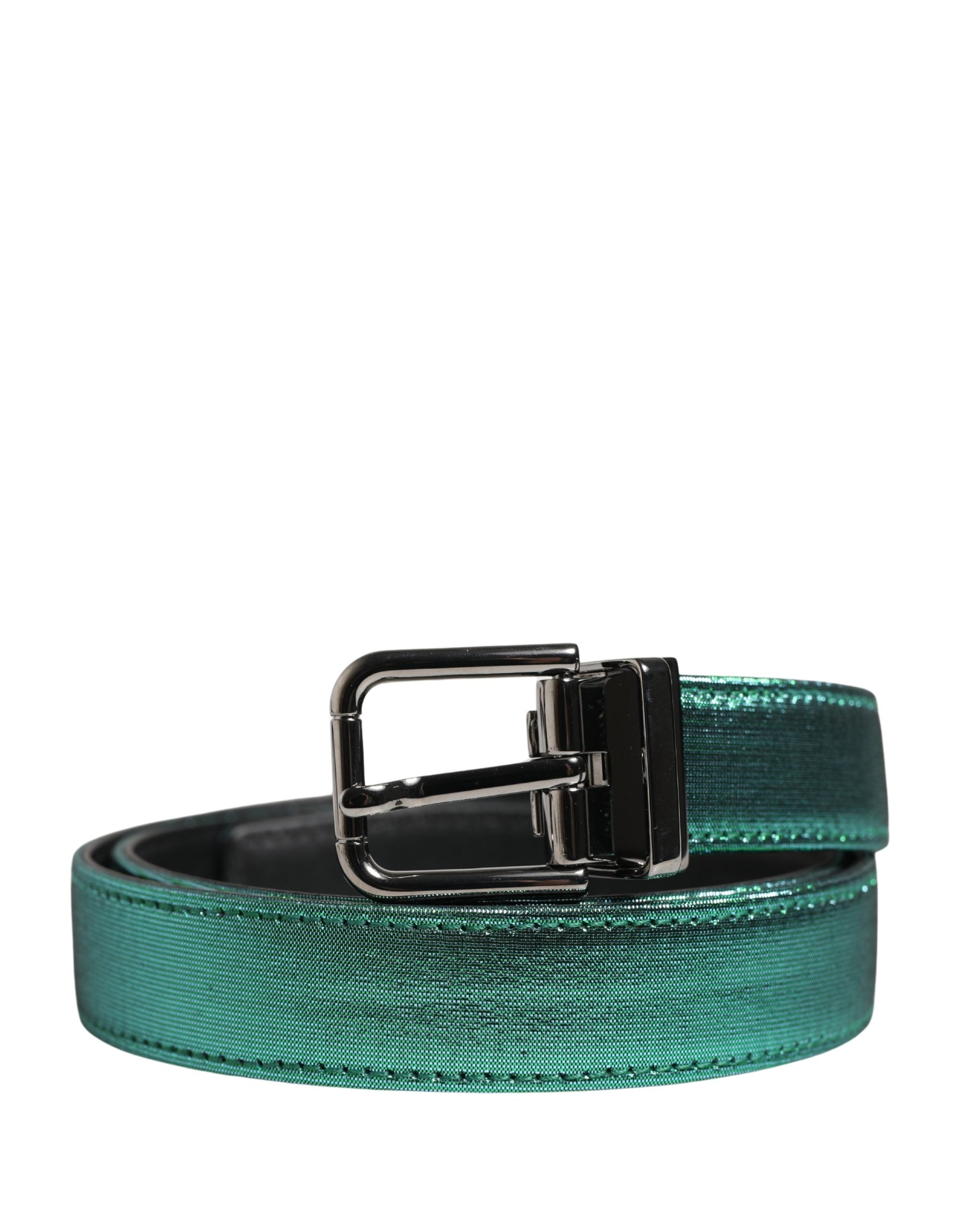 Men Green Lurex Polyester Metal Buckle Belt - ventzia