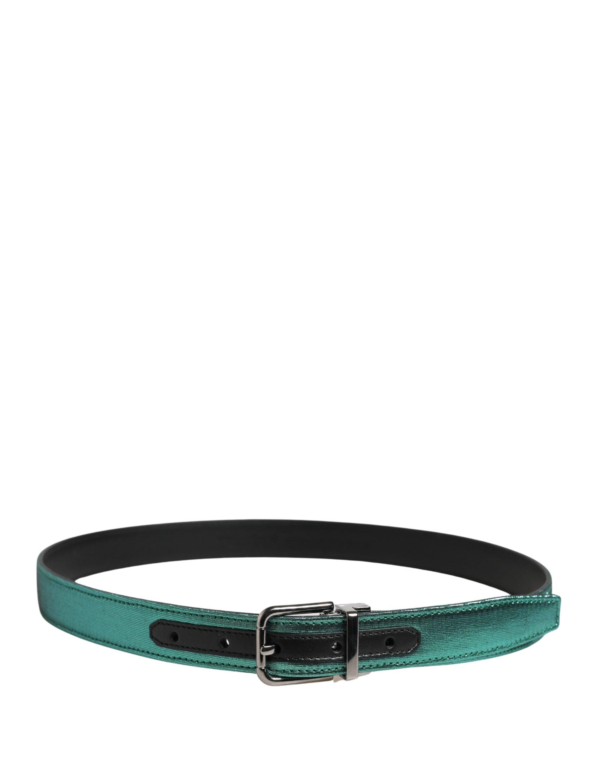 Men Green Lurex Polyester Metal Buckle Belt - ventzia
