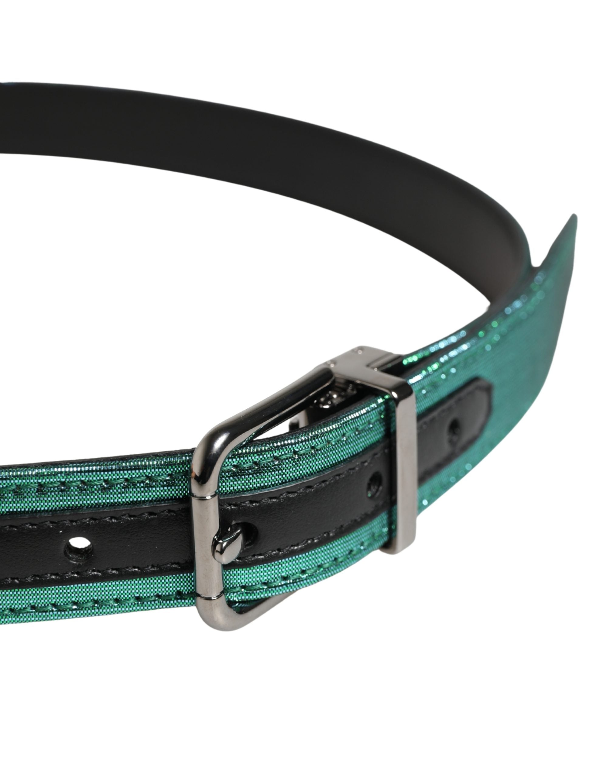 Men Green Lurex Polyester Metal Buckle Belt - ventzia