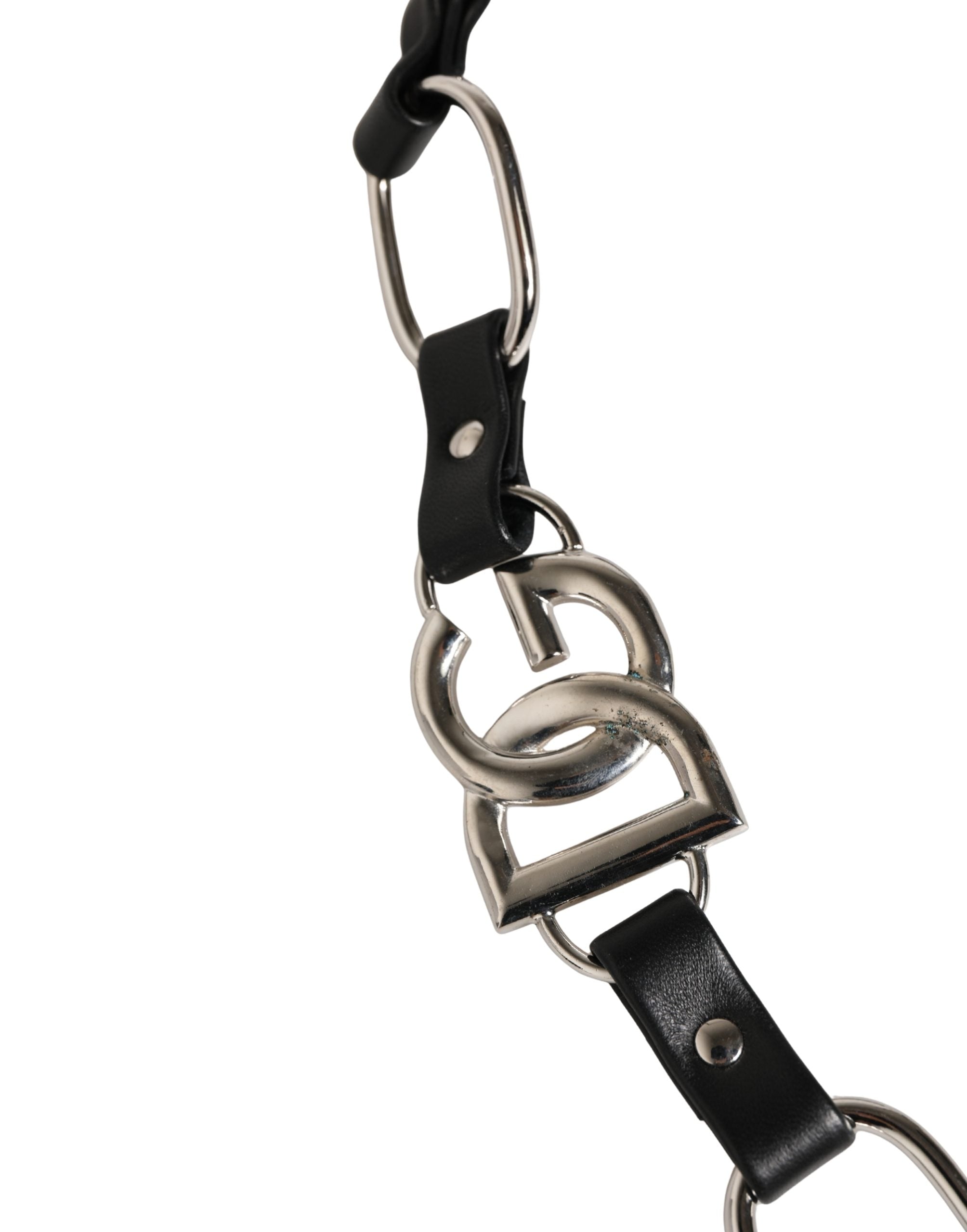 Black Leather Silver Chain Bag Accessory Shoulder Strap - ventzia