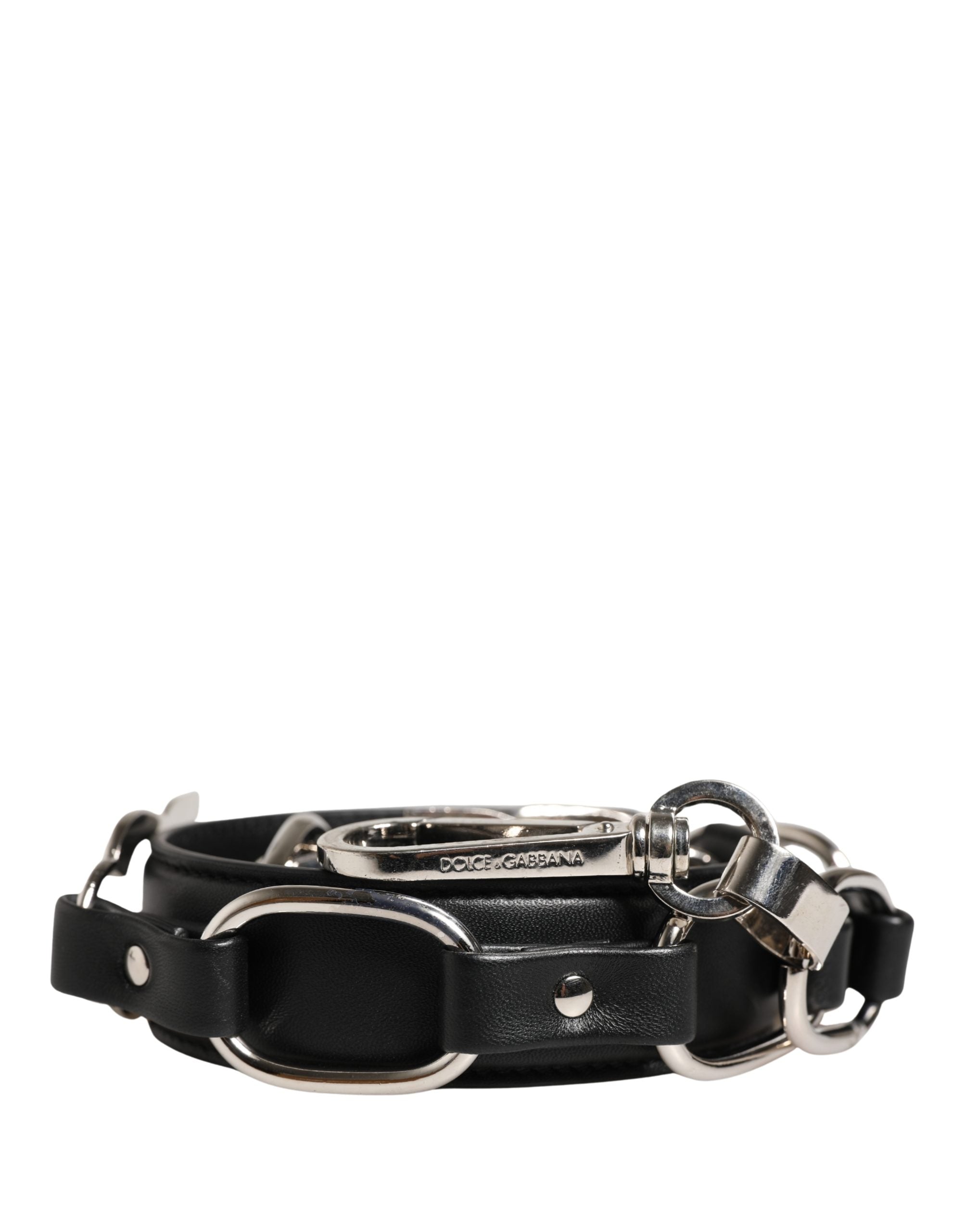 Black Leather Silver Chain Bag Accessory Shoulder Strap - ventzia