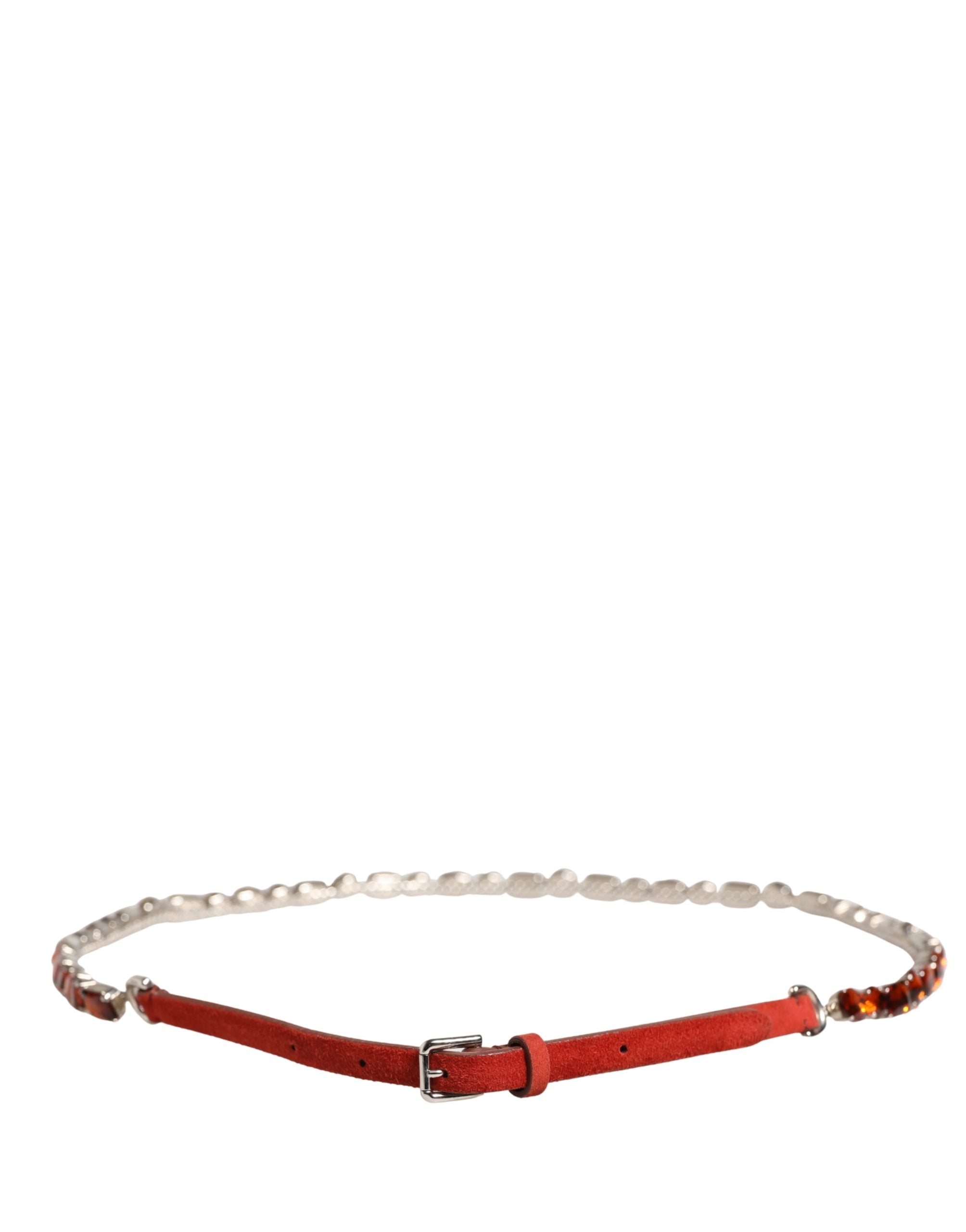 Red Velvet Crystals Chain Embellished Belt - ventzia