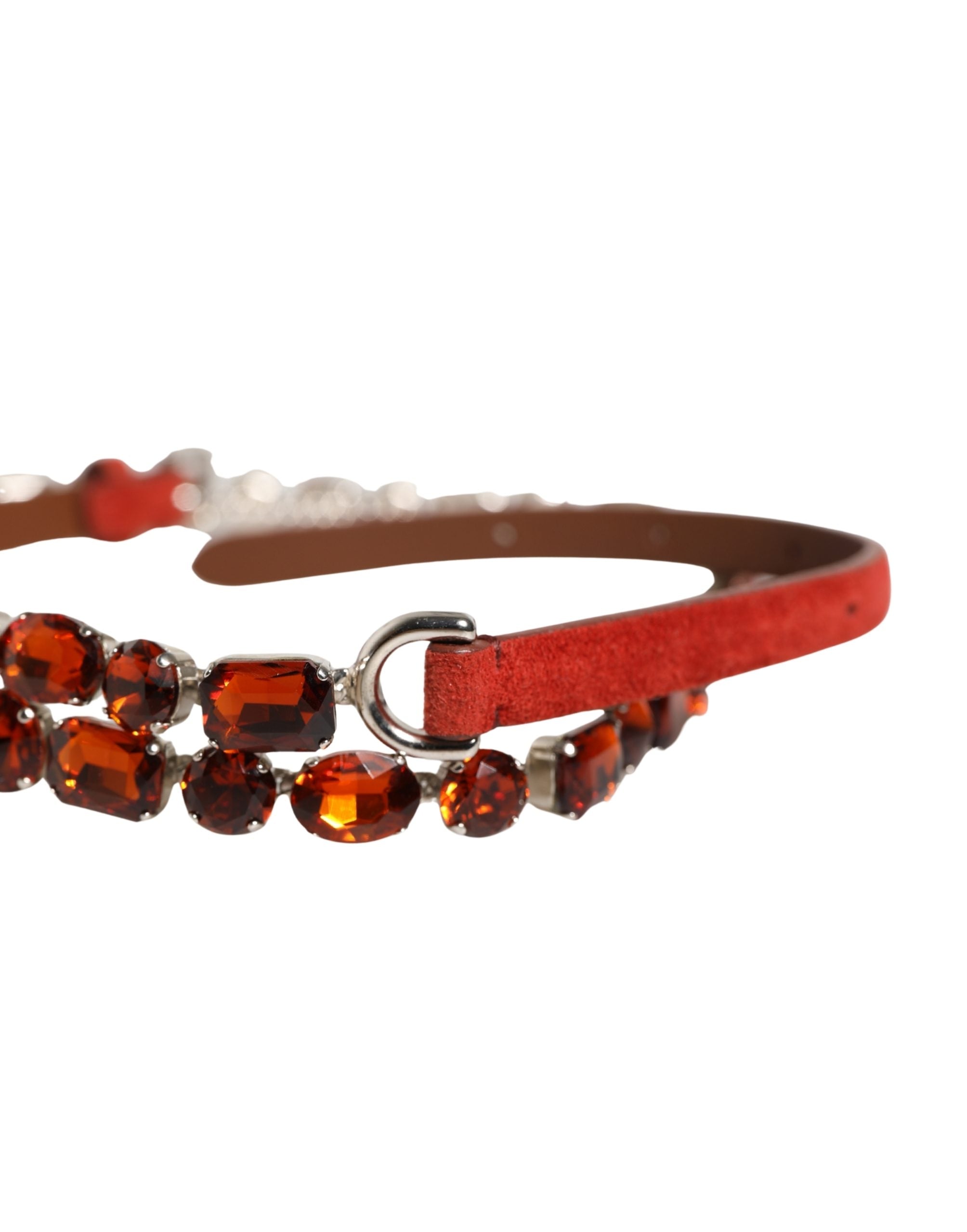 Red Velvet Crystals Chain Embellished Belt - ventzia