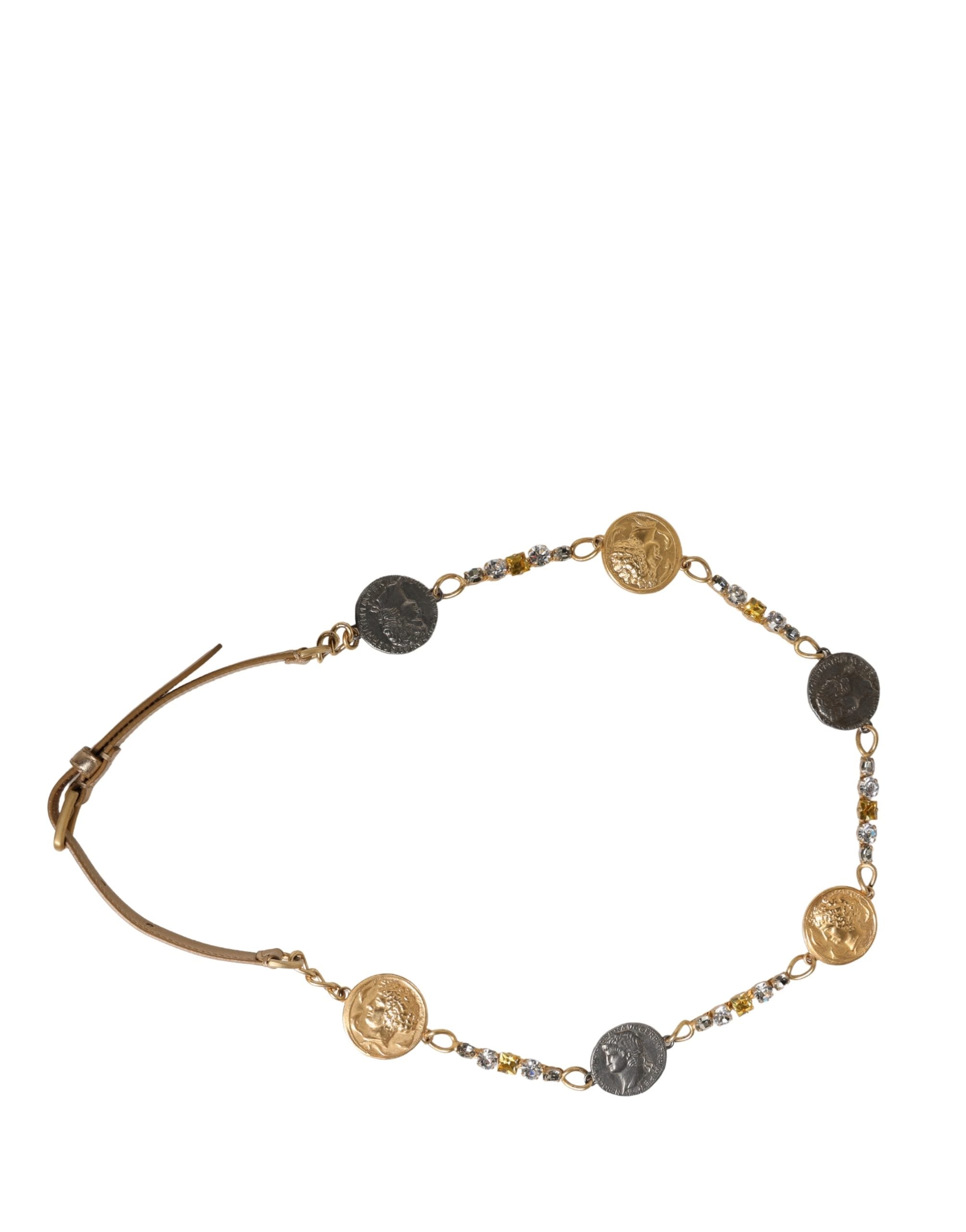Gold Brass Chain Coin Embellished Metal Buckle Belt - ventzia