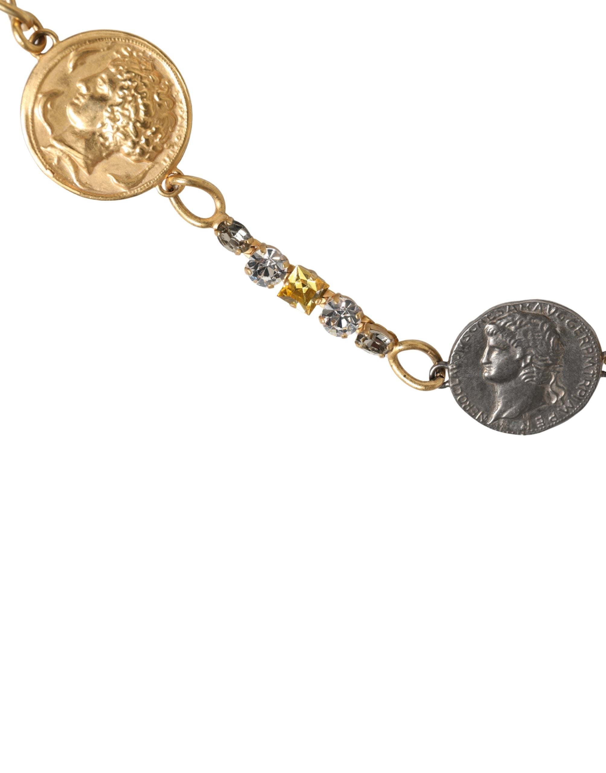 Gold Brass Chain Coin Embellished Metal Buckle Belt - ventzia