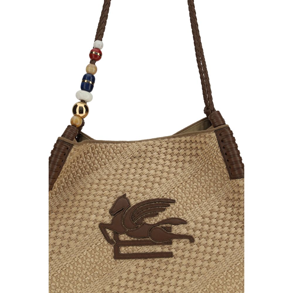 Beige Raffia Shoulder Bag - ventzia