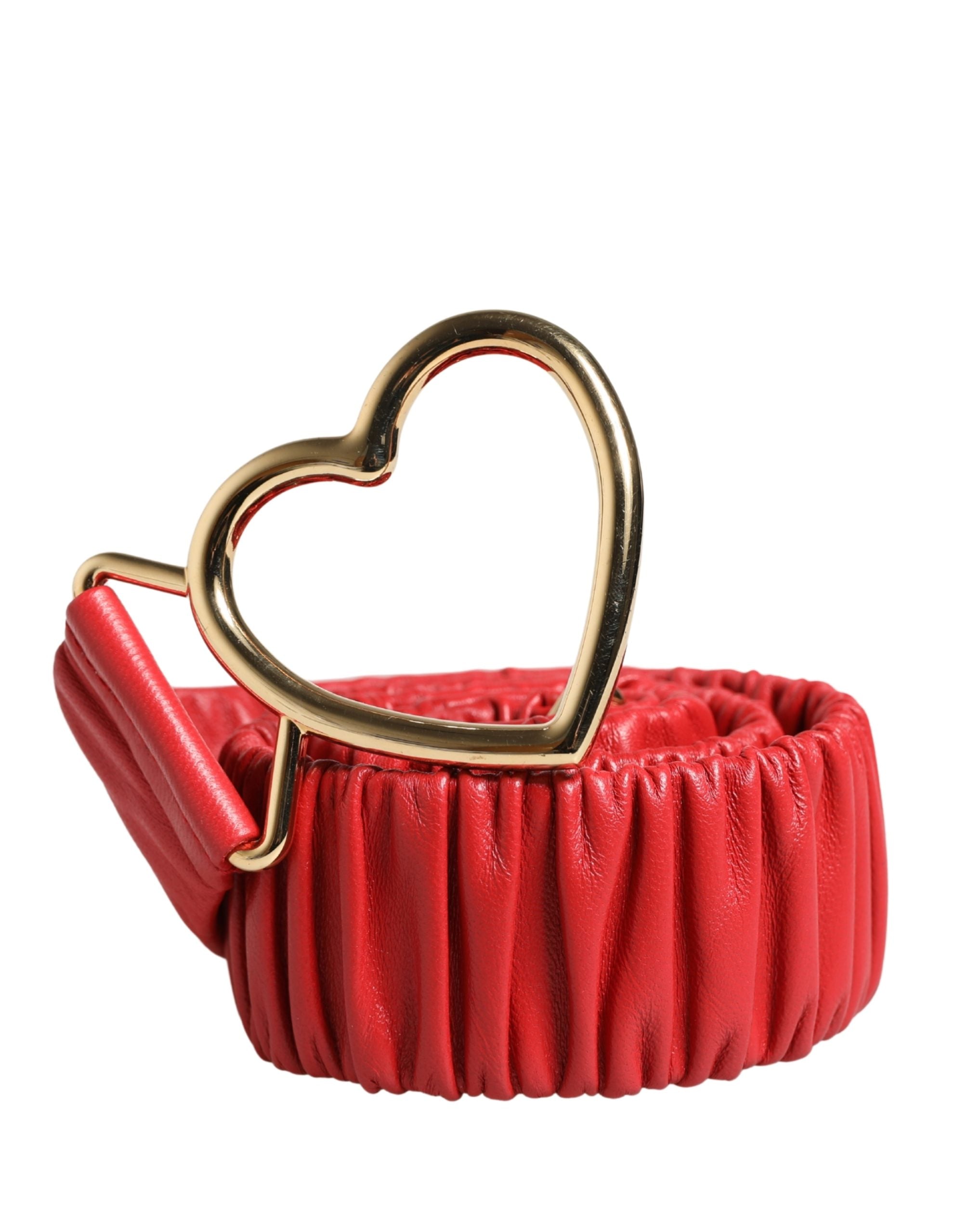 Red Leather Gold Heart Metal Buckle Belt - ventzia