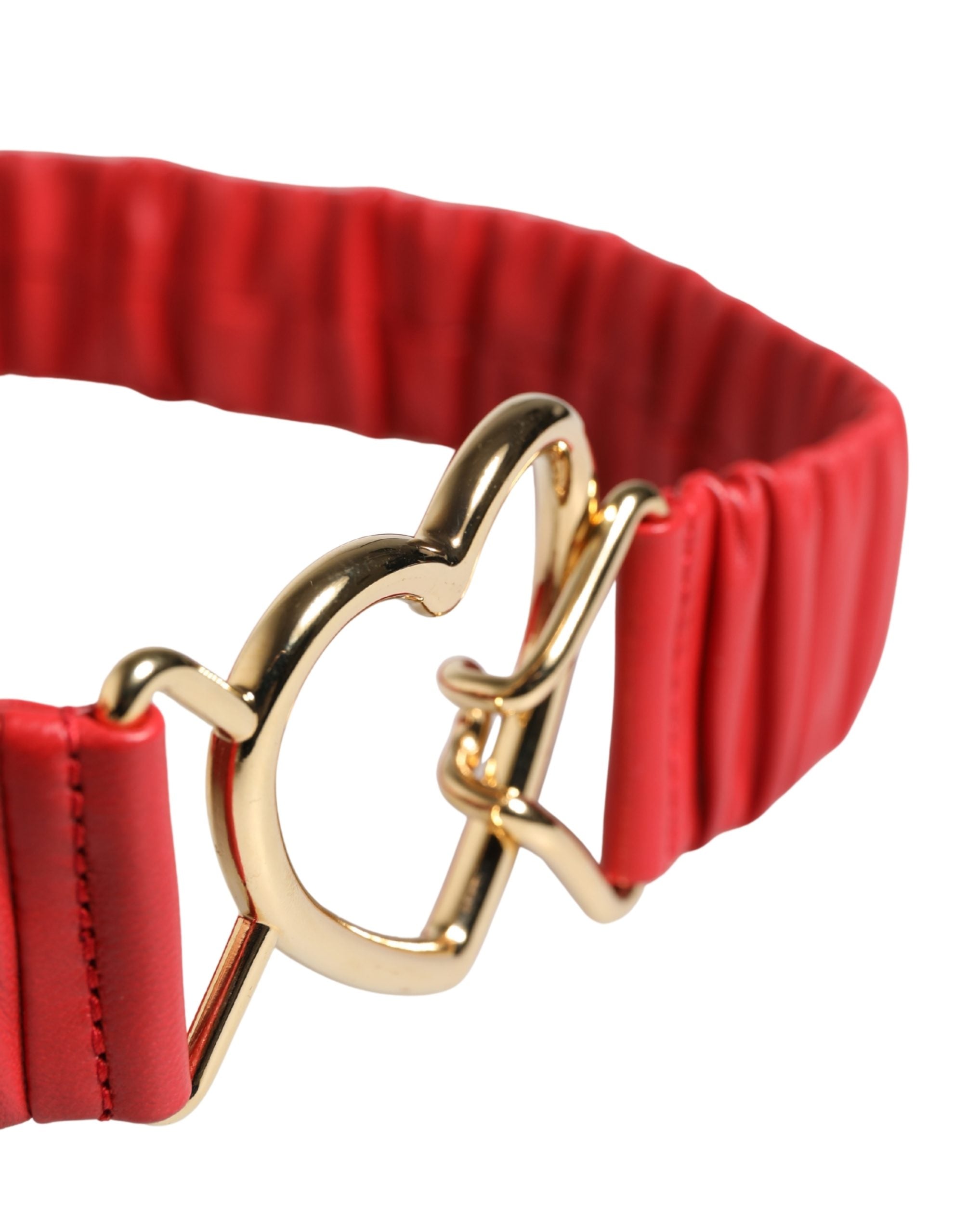 Red Leather Gold Heart Metal Buckle Belt - ventzia