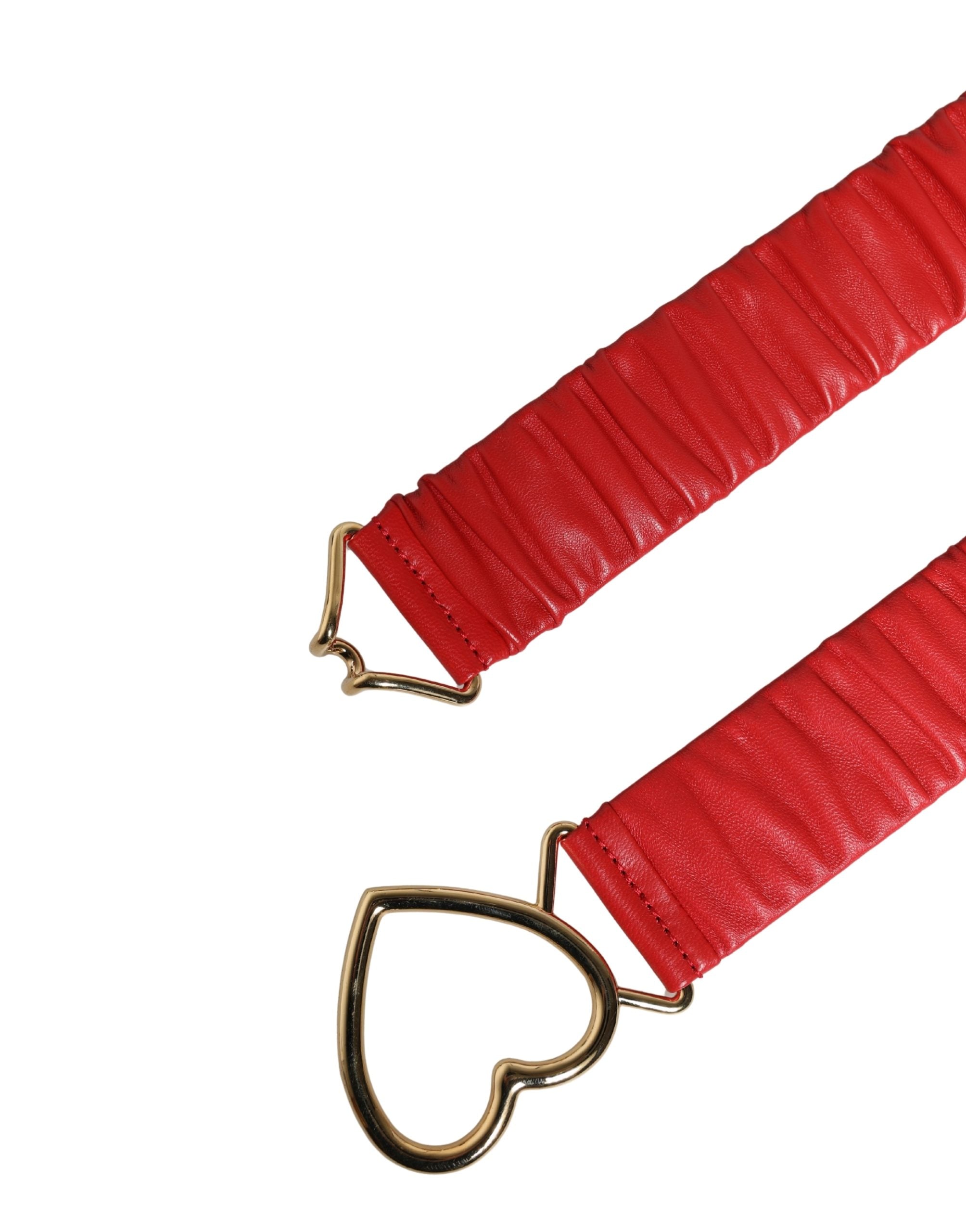 Red Leather Gold Heart Metal Buckle Belt - ventzia