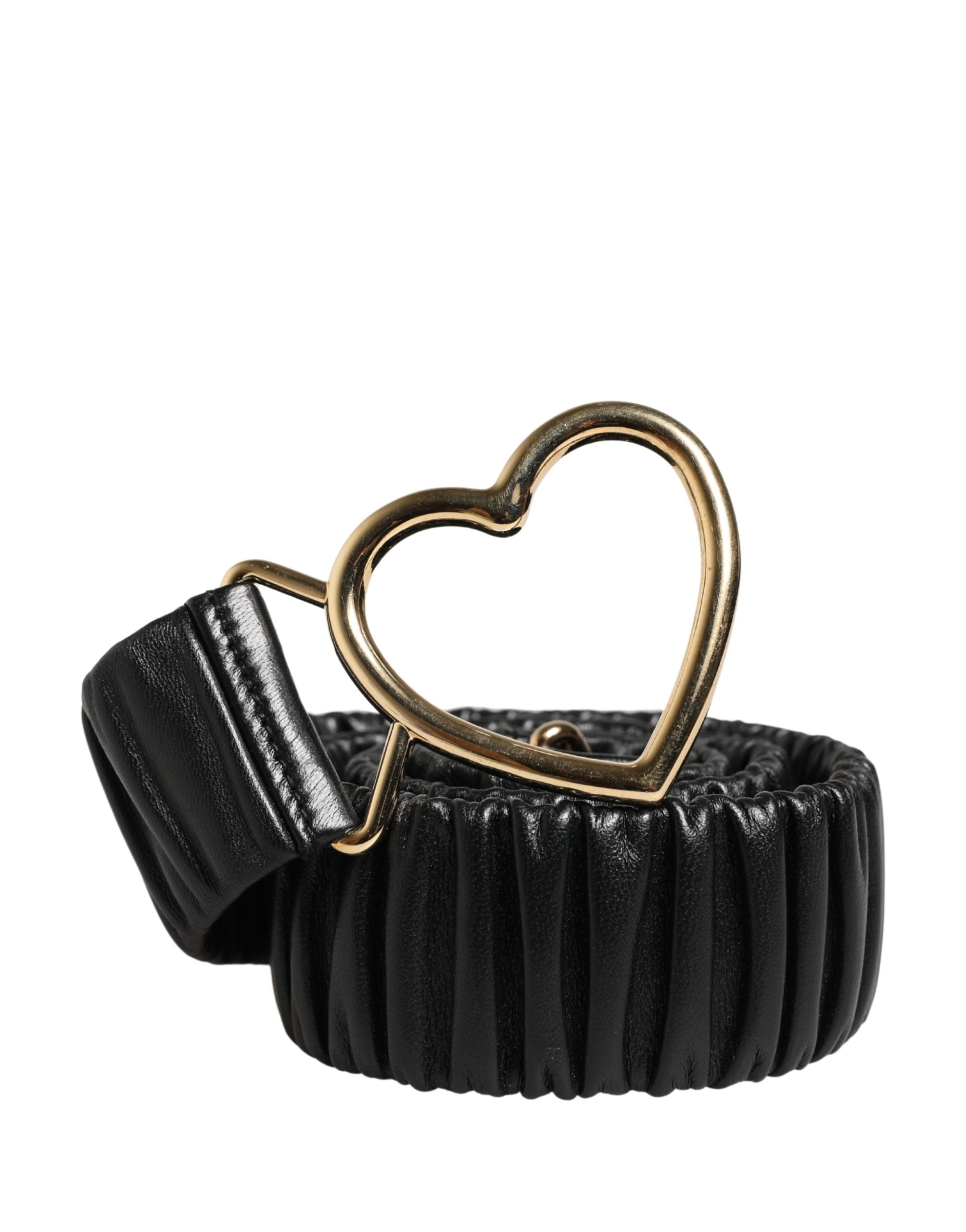 Black Leather Gold Heart Metal Buckle Belt - ventzia