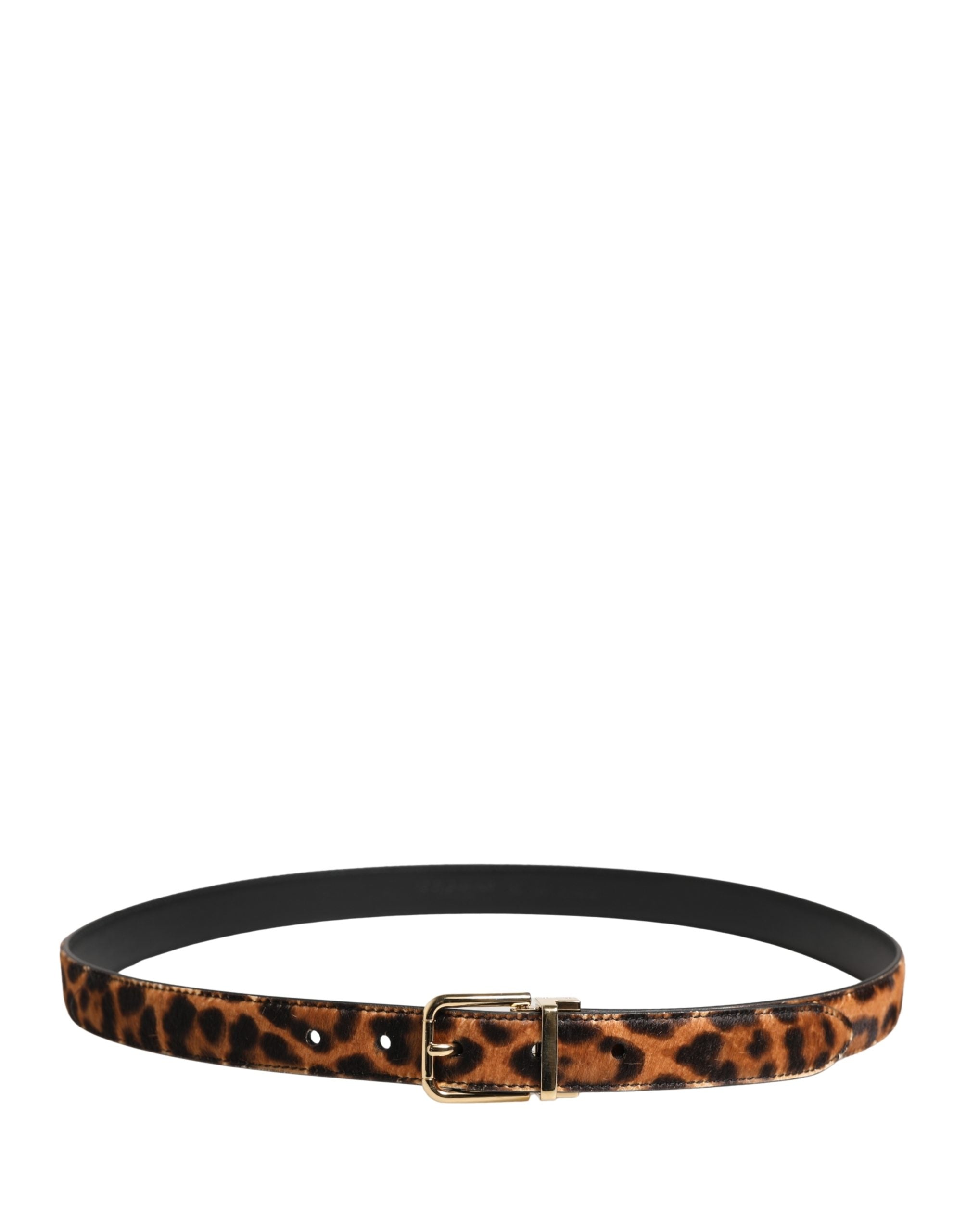 Brown Calf Fur Leopard Metal Buckle Belt - ventzia