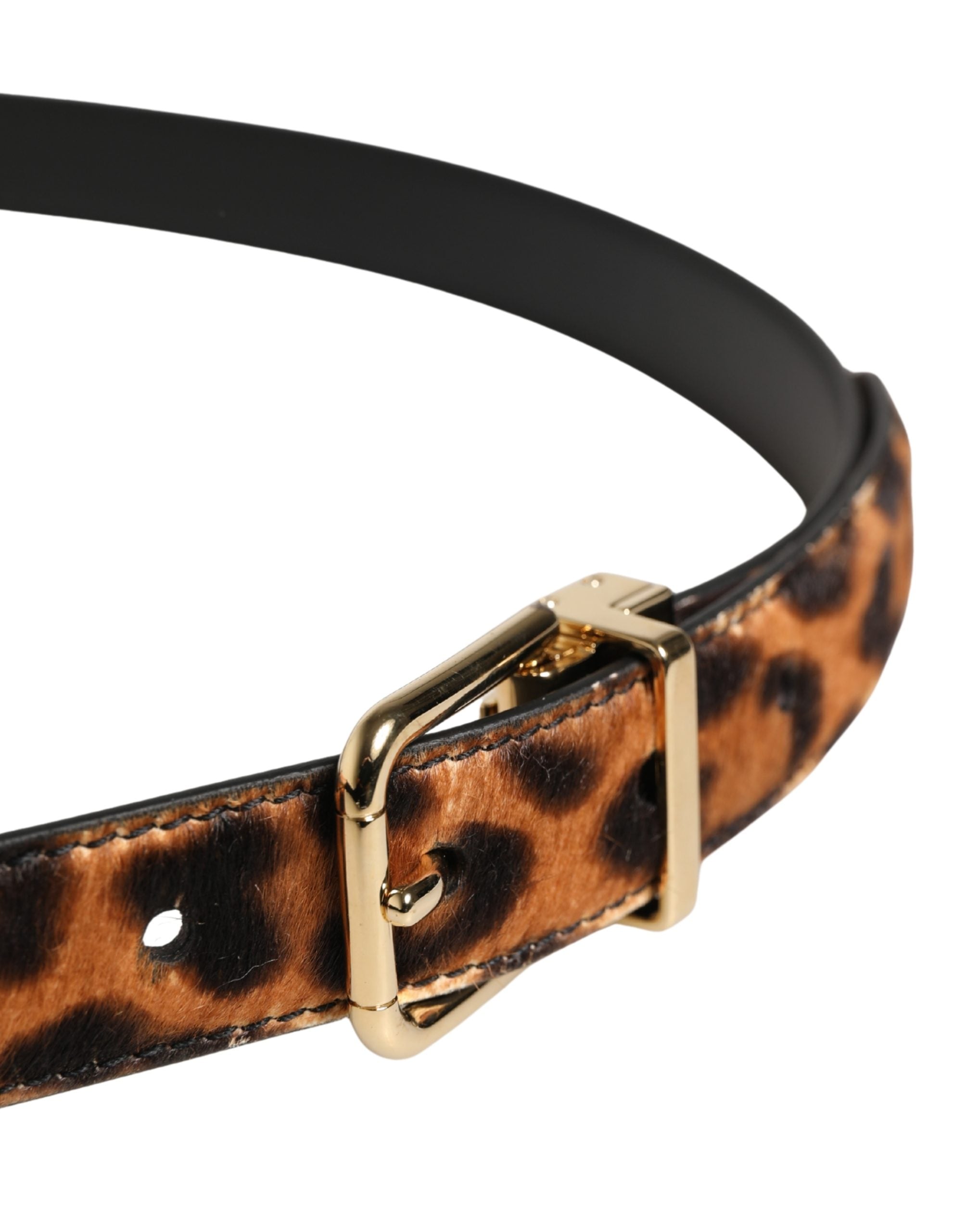 Brown Calf Fur Leopard Metal Buckle Belt - ventzia