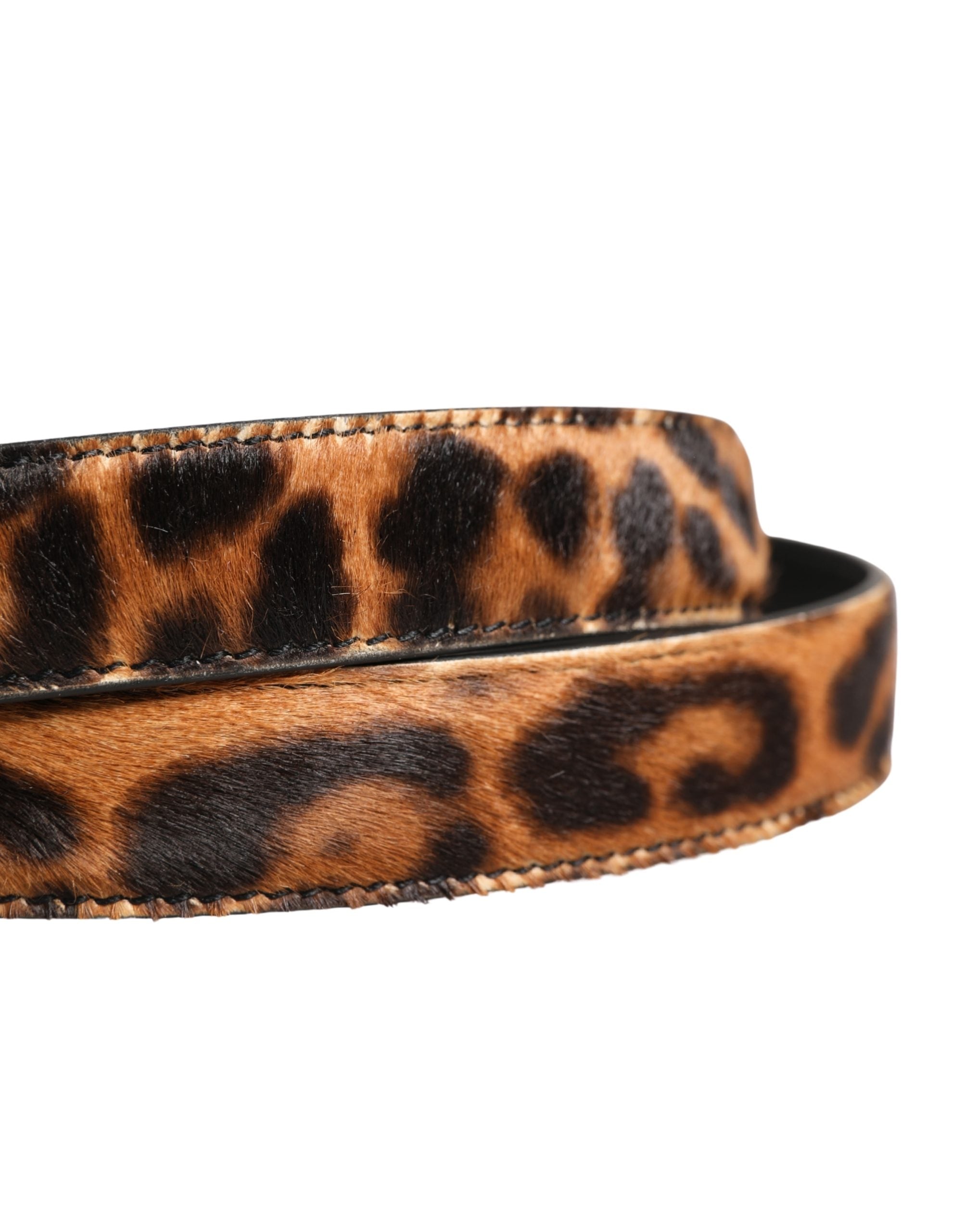 Brown Calf Fur Leopard Metal Buckle Belt - ventzia