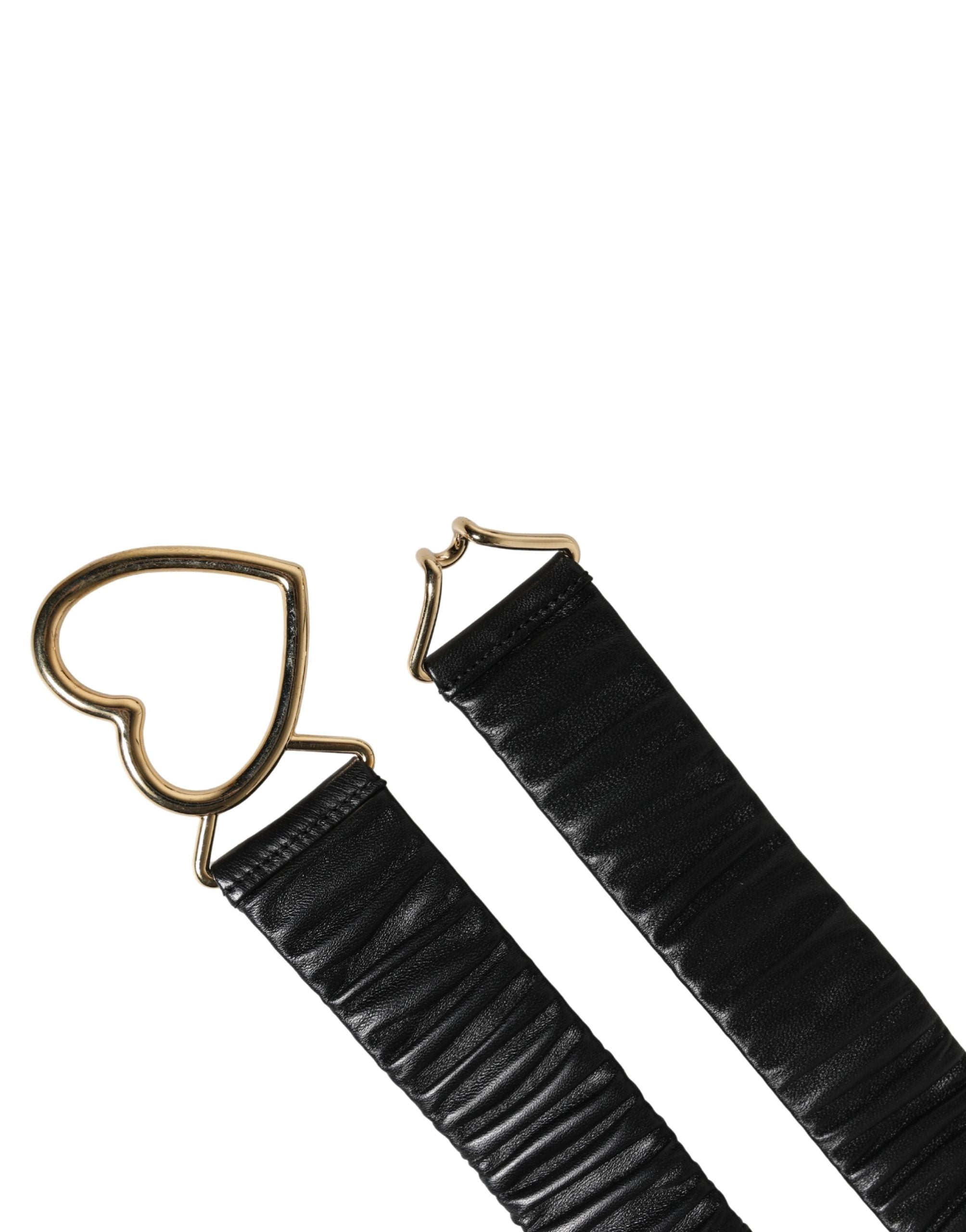 Black Leather Gold Heart Metal Buckle Belt - ventzia