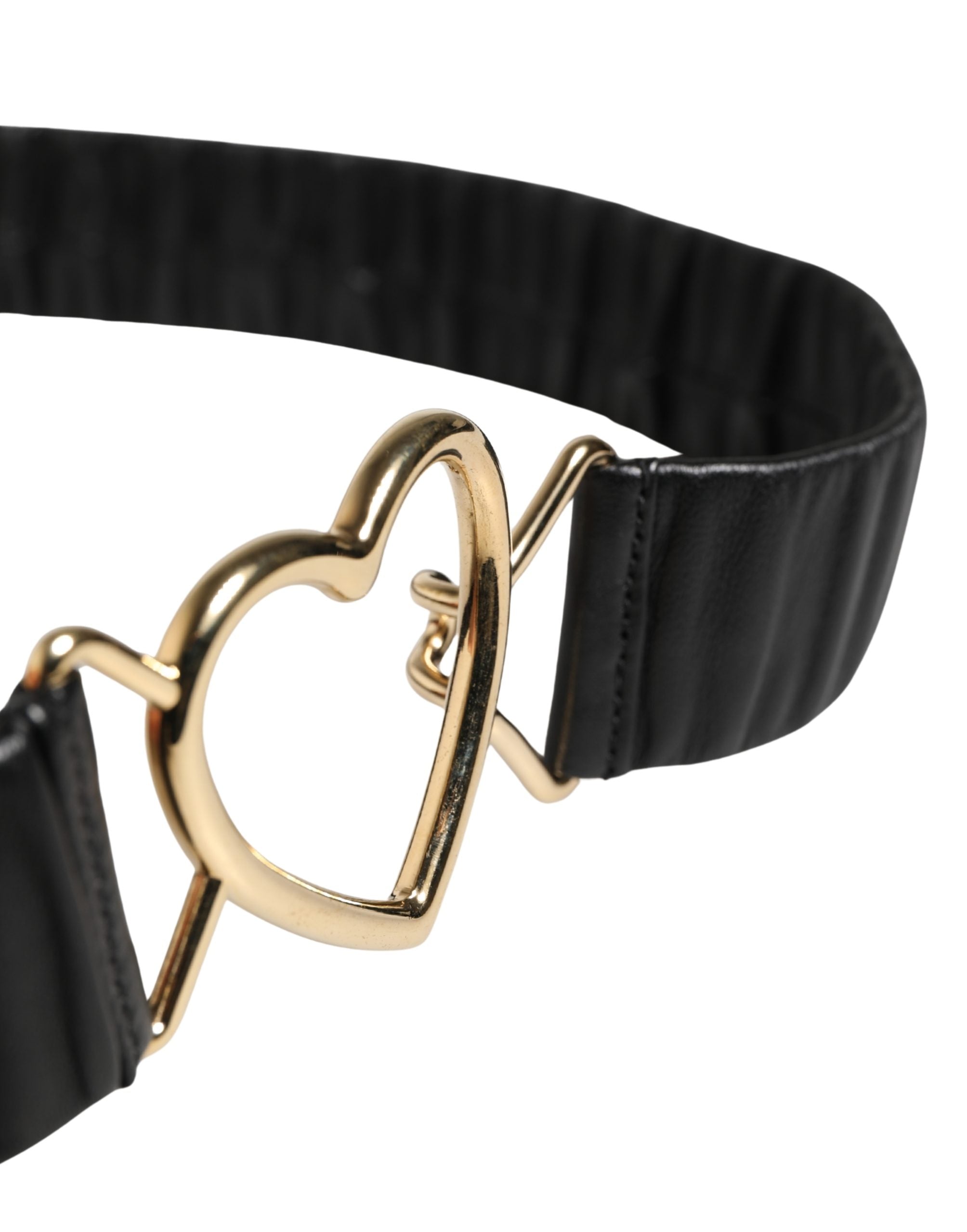 Black Leather Gold Heart Metal Buckle Belt - ventzia
