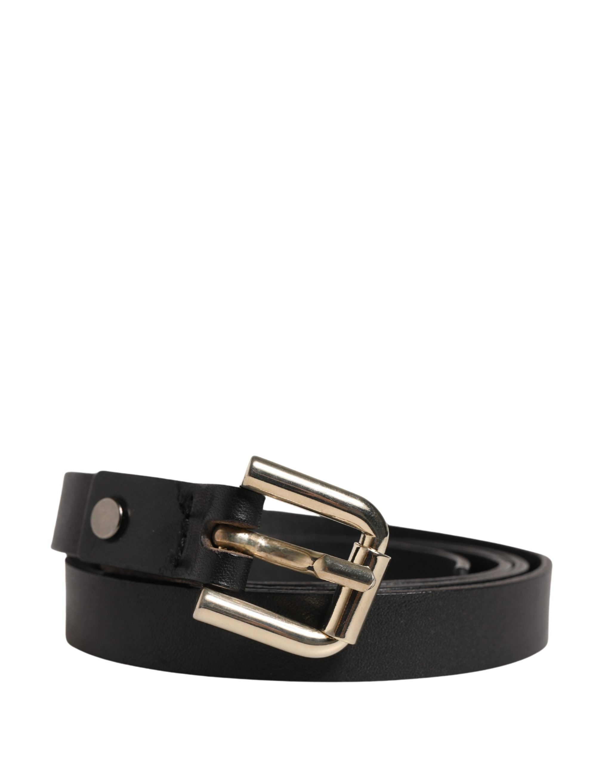 Black Leather Slim Gold Tone Buckle Waist Men Belt - ventzia