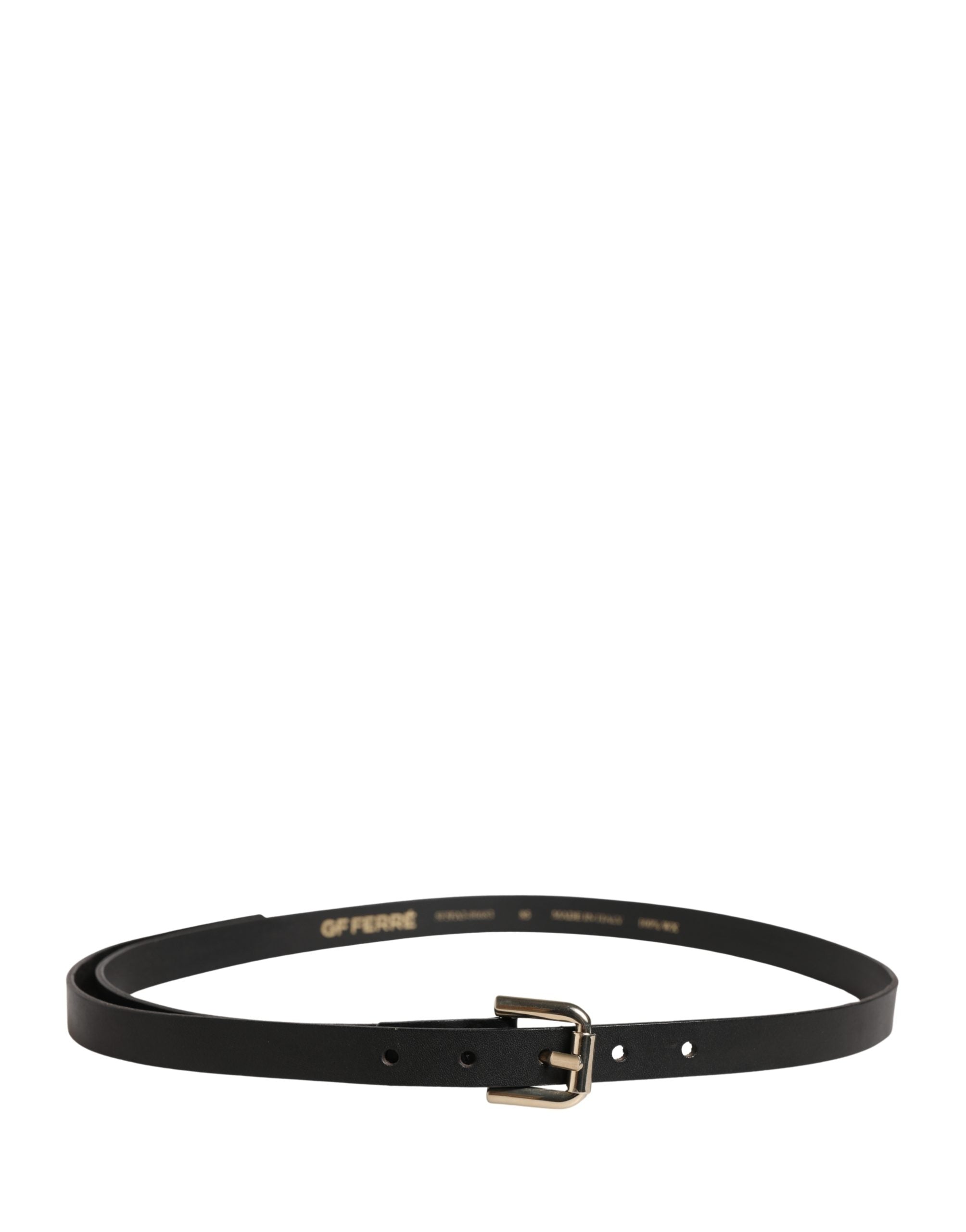 Black Leather Slim Gold Tone Buckle Waist Men Belt - ventzia