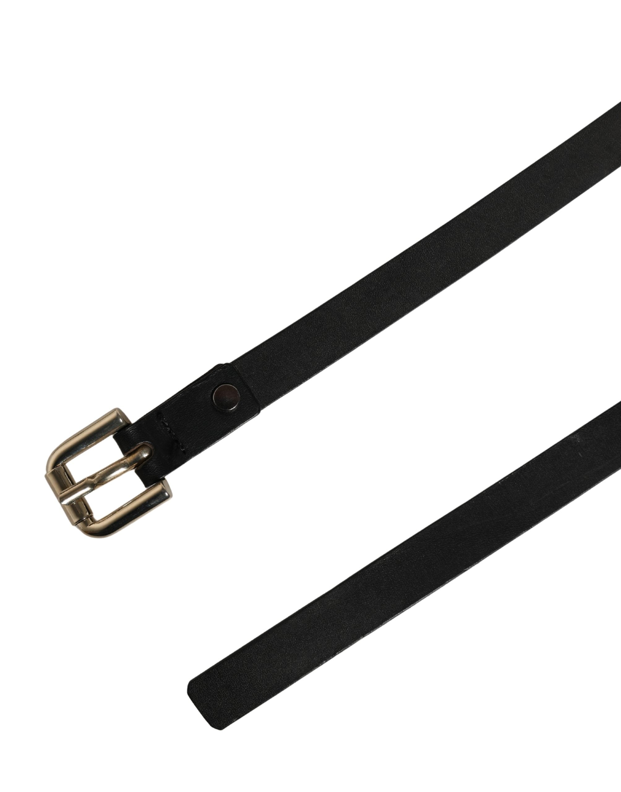 Black Leather Slim Gold Tone Buckle Waist Men Belt - ventzia