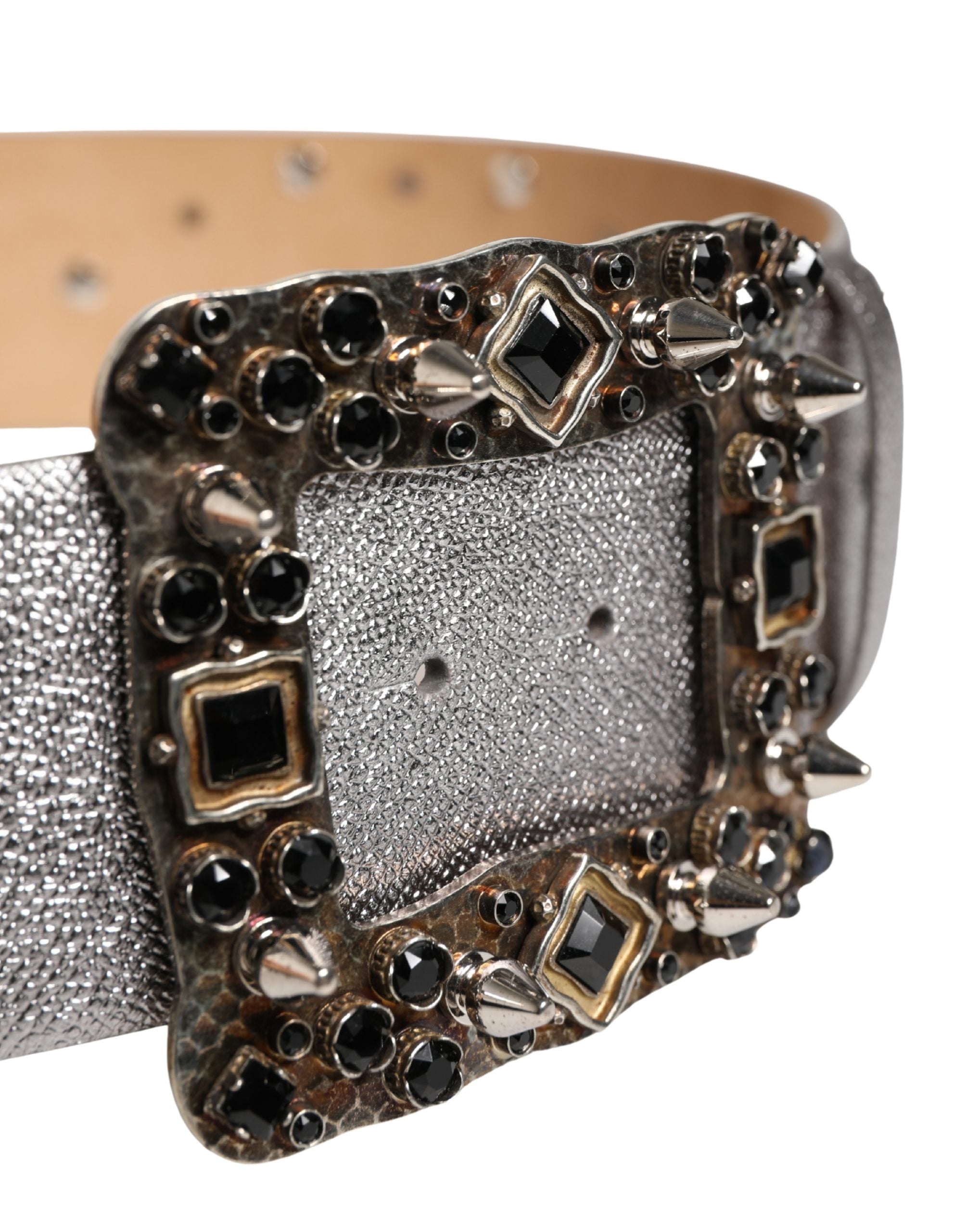 Silver Leather Crystal Metal Buckle Belt - ventzia