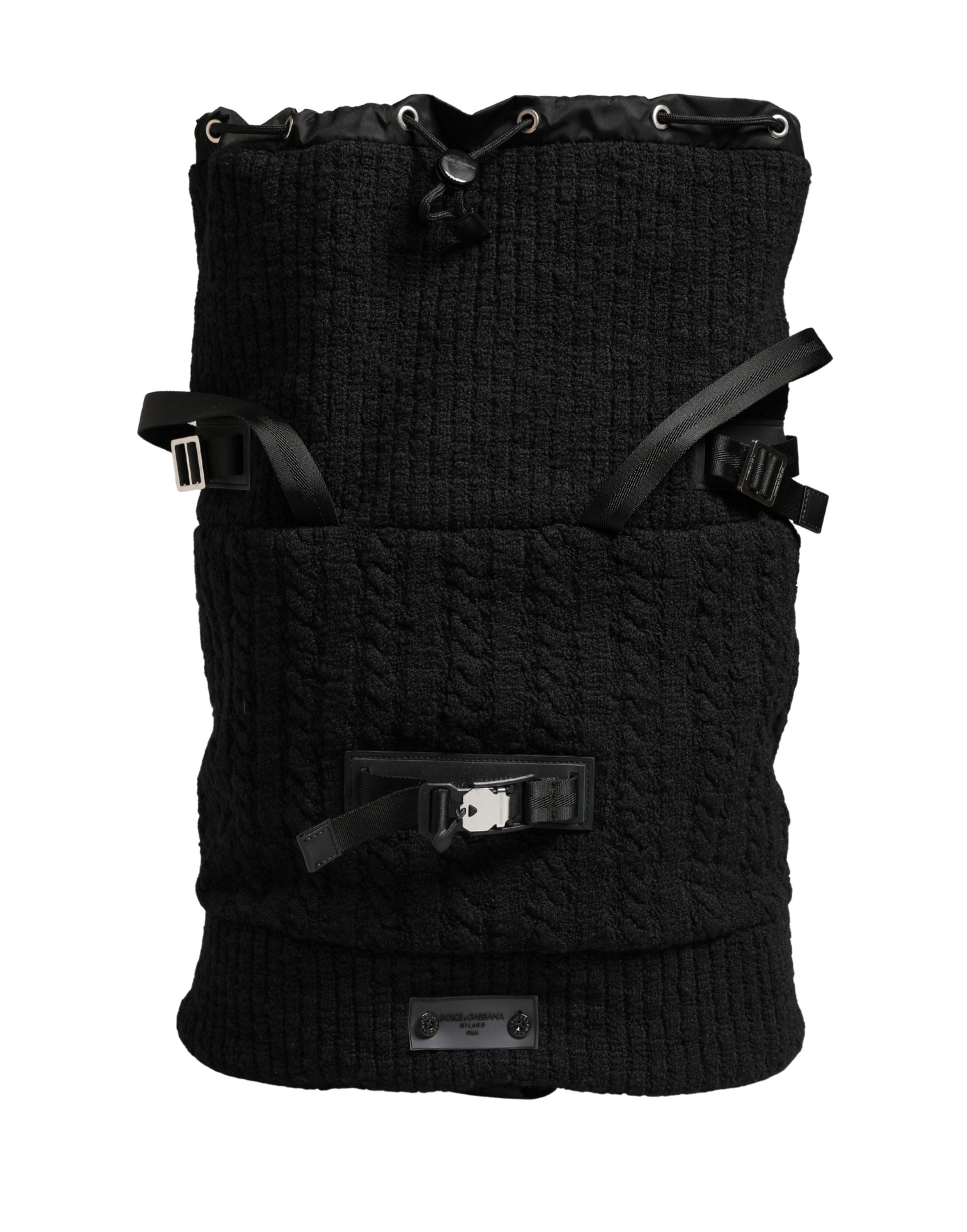 Black Tricot Wool Blend Duffel Backpack Travel Borse Bag - ventzia
