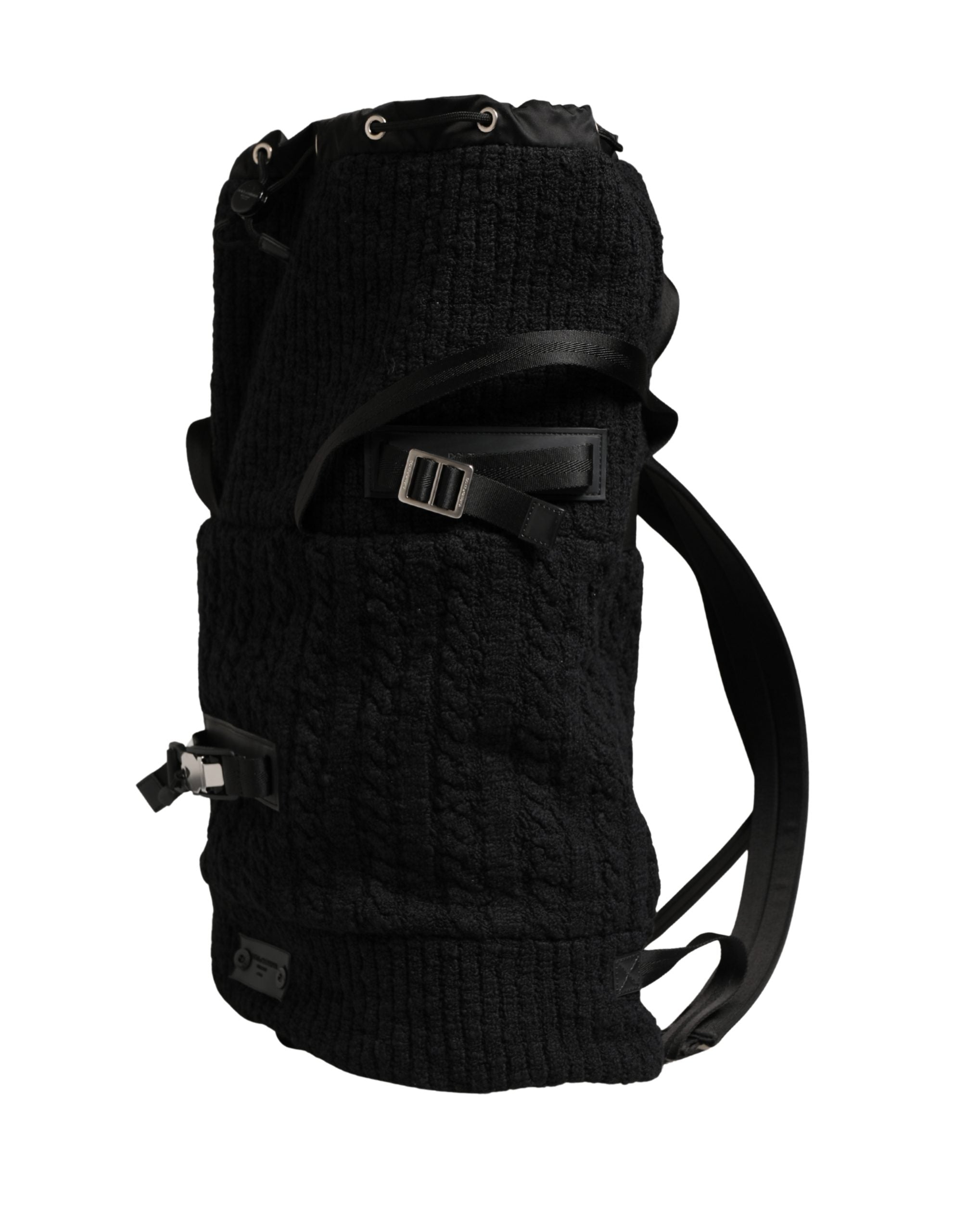 Black Tricot Wool Blend Duffel Backpack Travel Borse Bag - ventzia