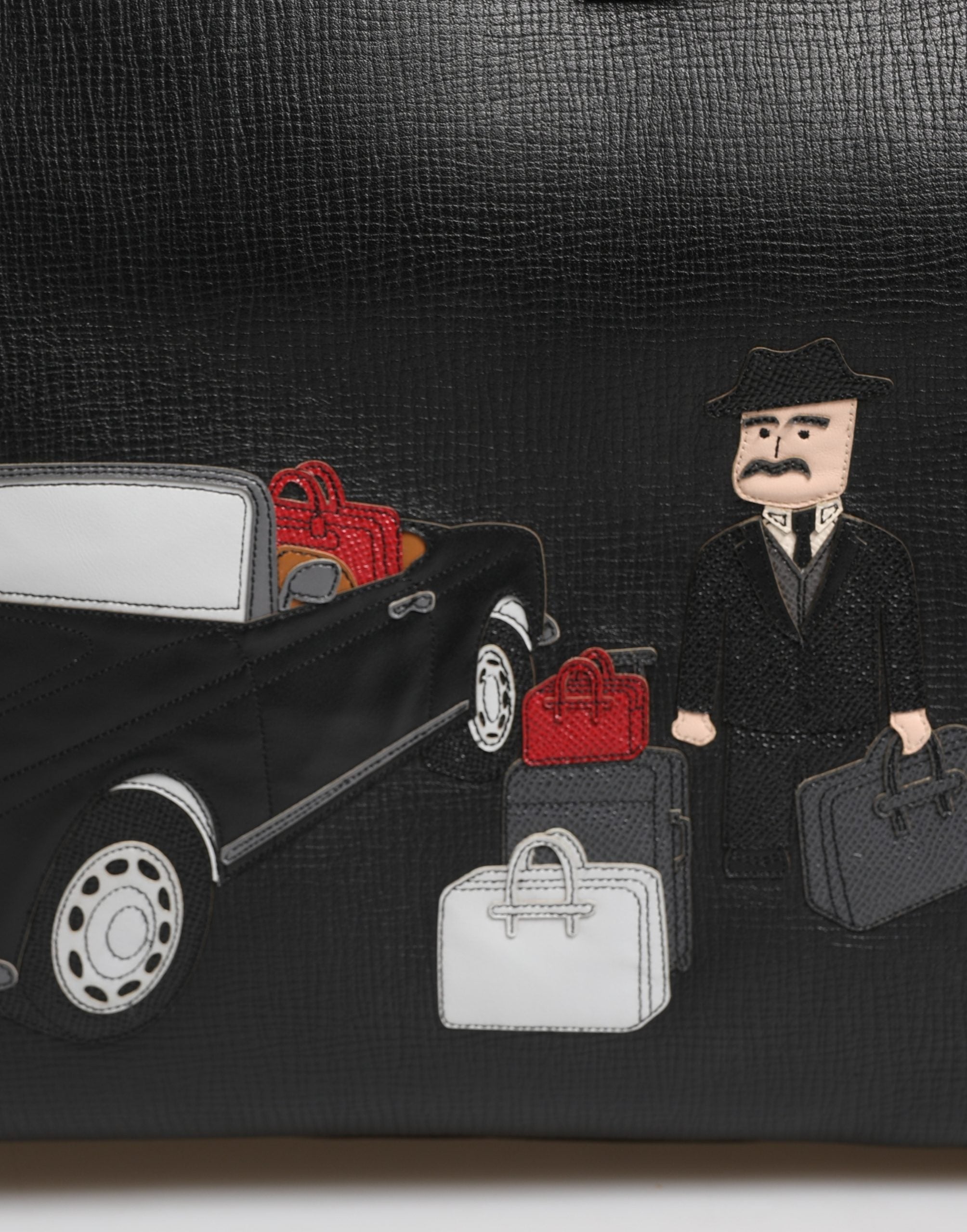 Black Car Man Applique Leather Weekender Borse Bag - ventzia