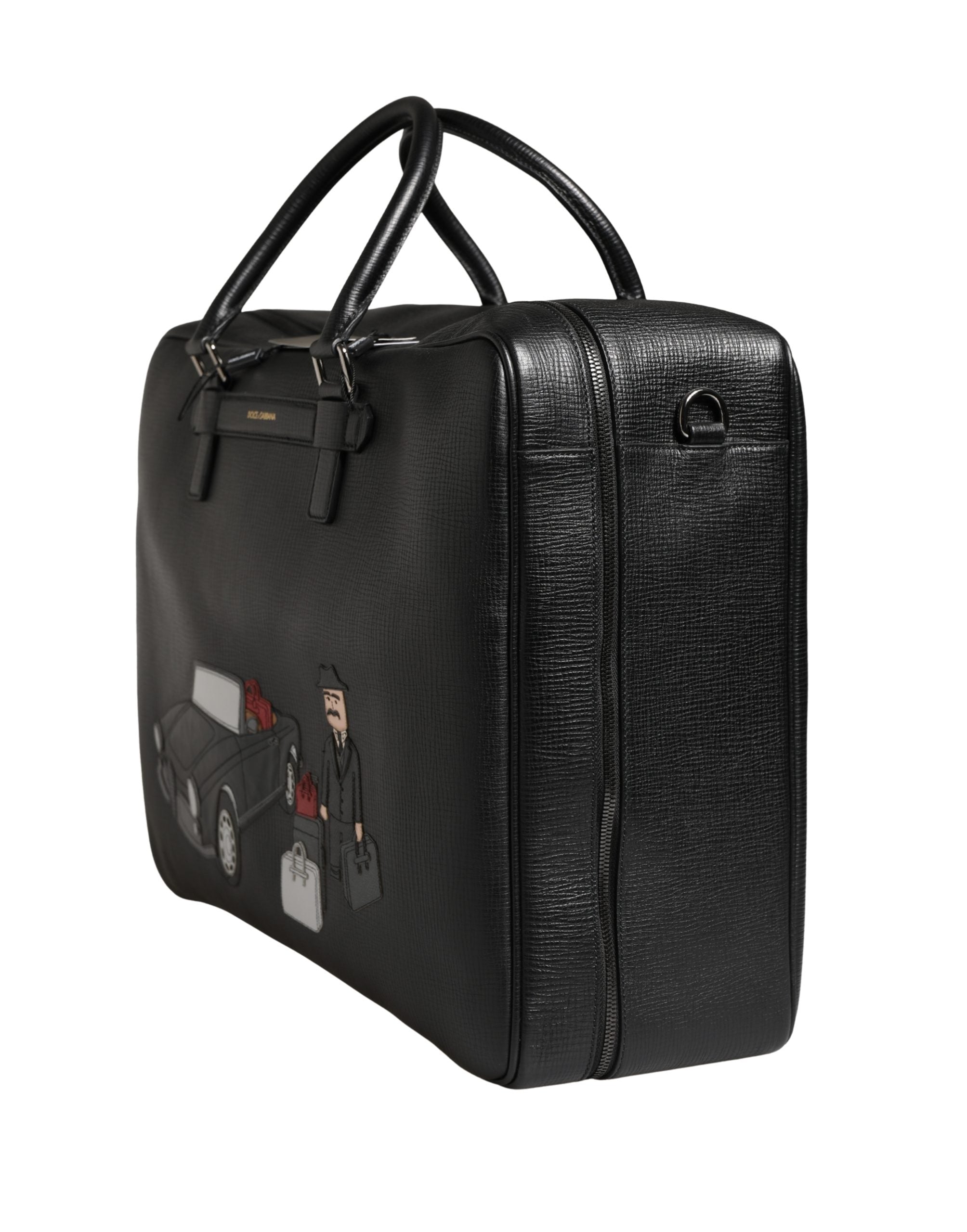 Black Car Man Applique Leather Weekender Borse Bag - ventzia