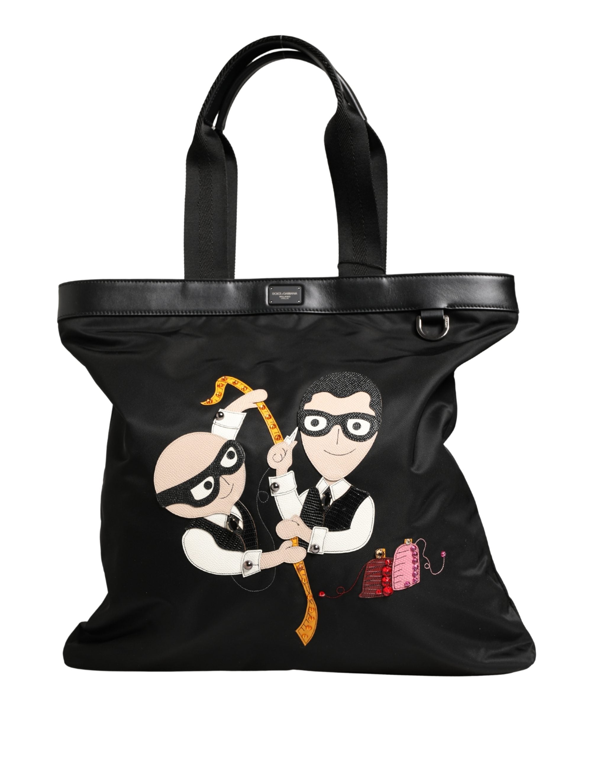 Black Leather #DGFamily Patch Shopping Tote Borse Bag - ventzia