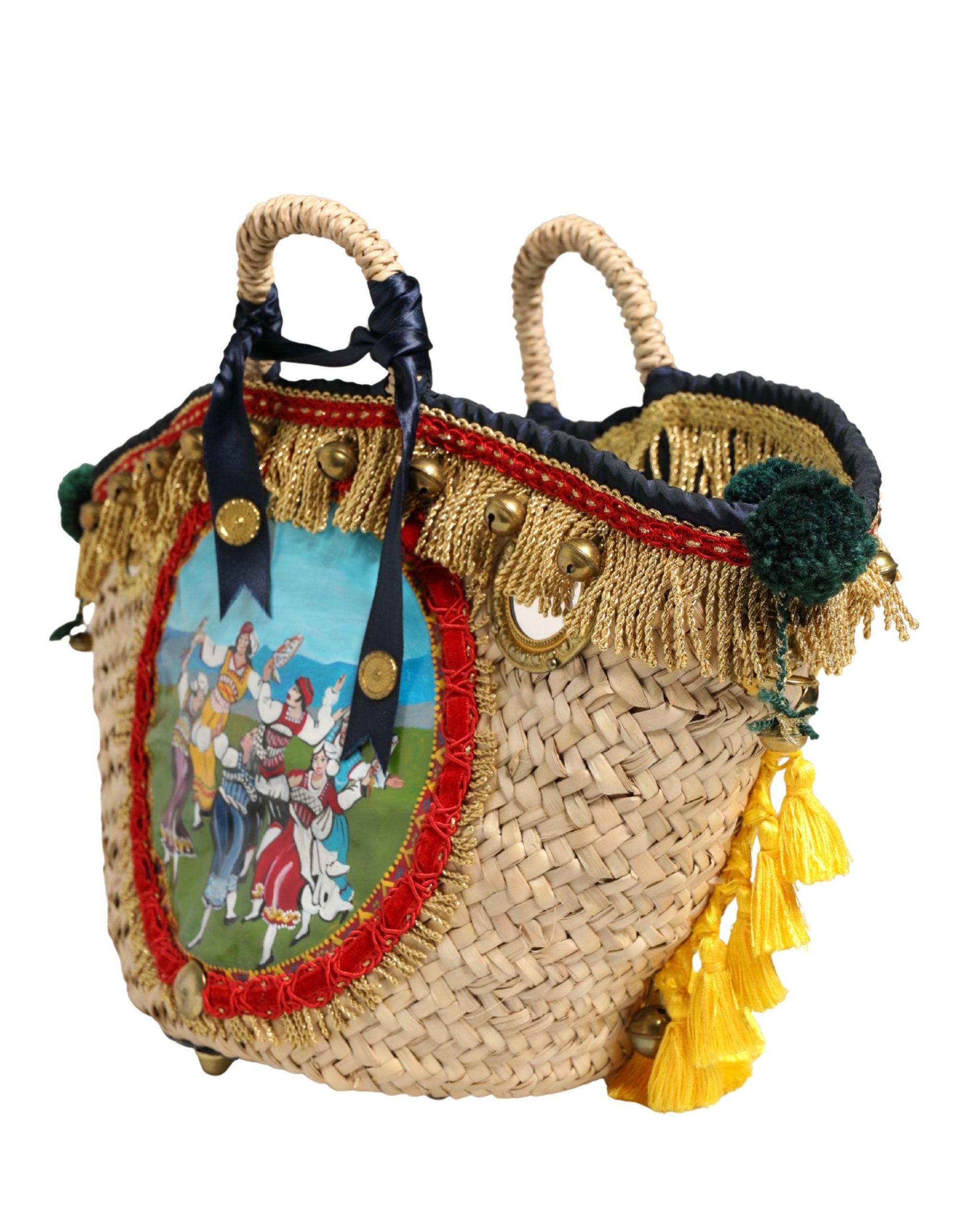 Multicolor Woven Straw Basket Embellished Sicily Bag - ventzia