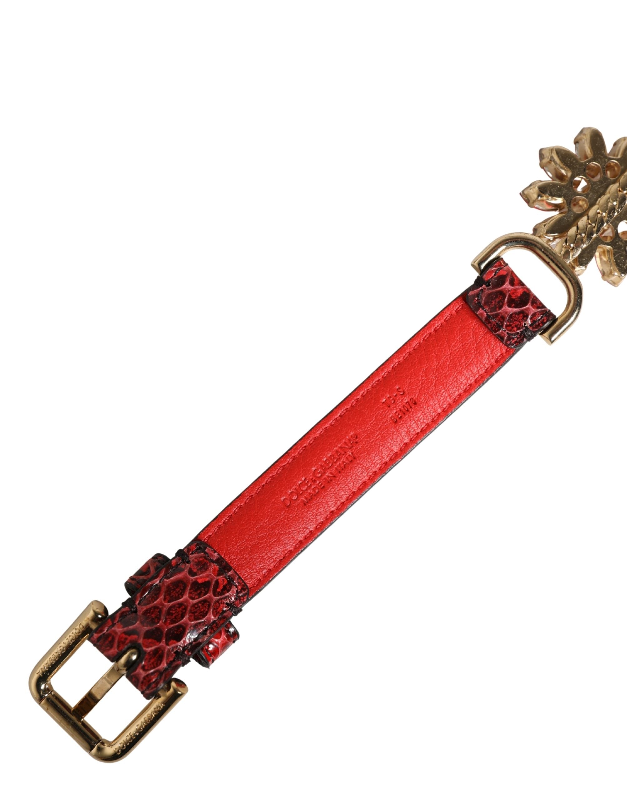 Red Leather Daisy Crystal Embellished Waist Belt - ventzia