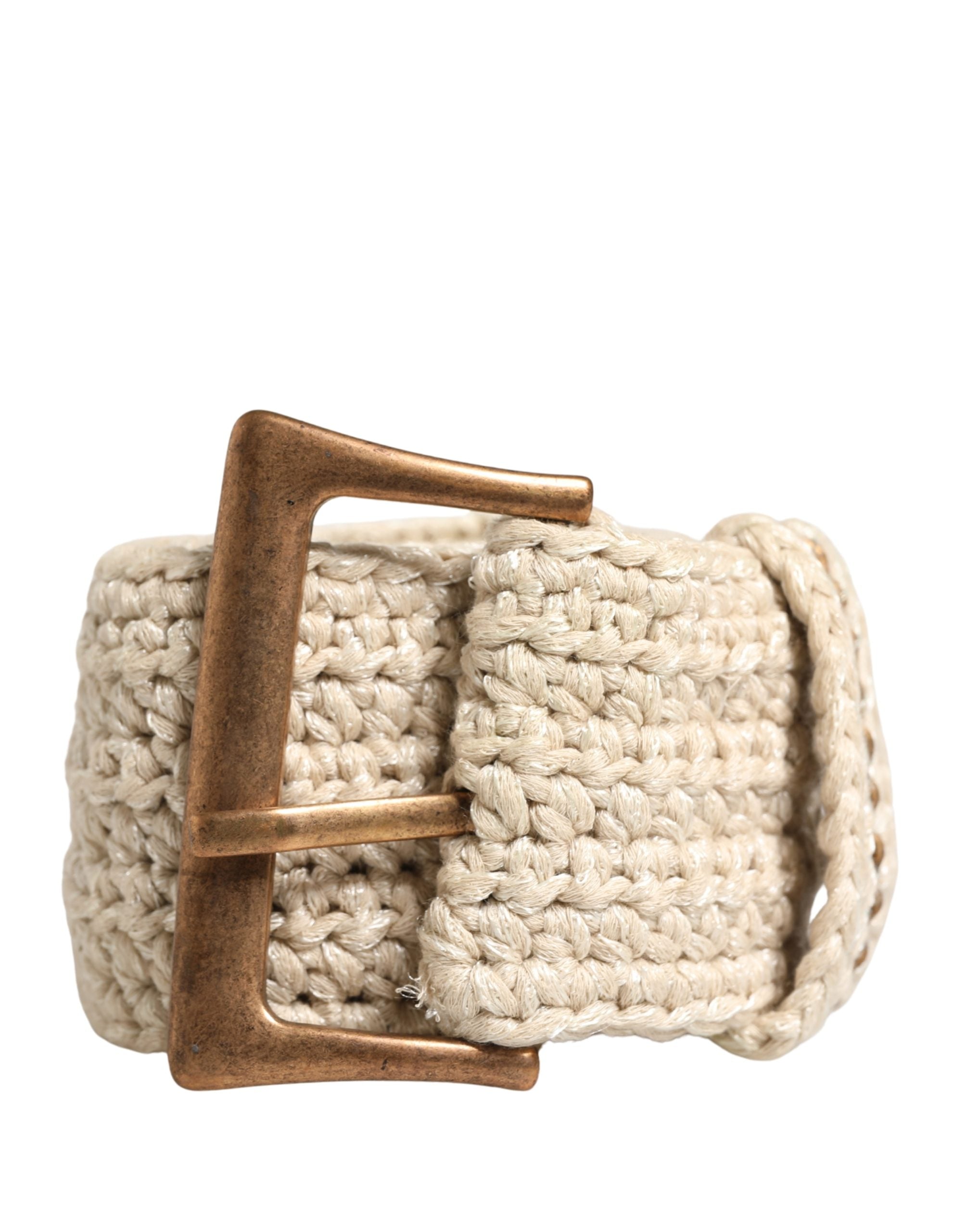 Beige Woven Vintage Metal Buckle Waist Belt - ventzia
