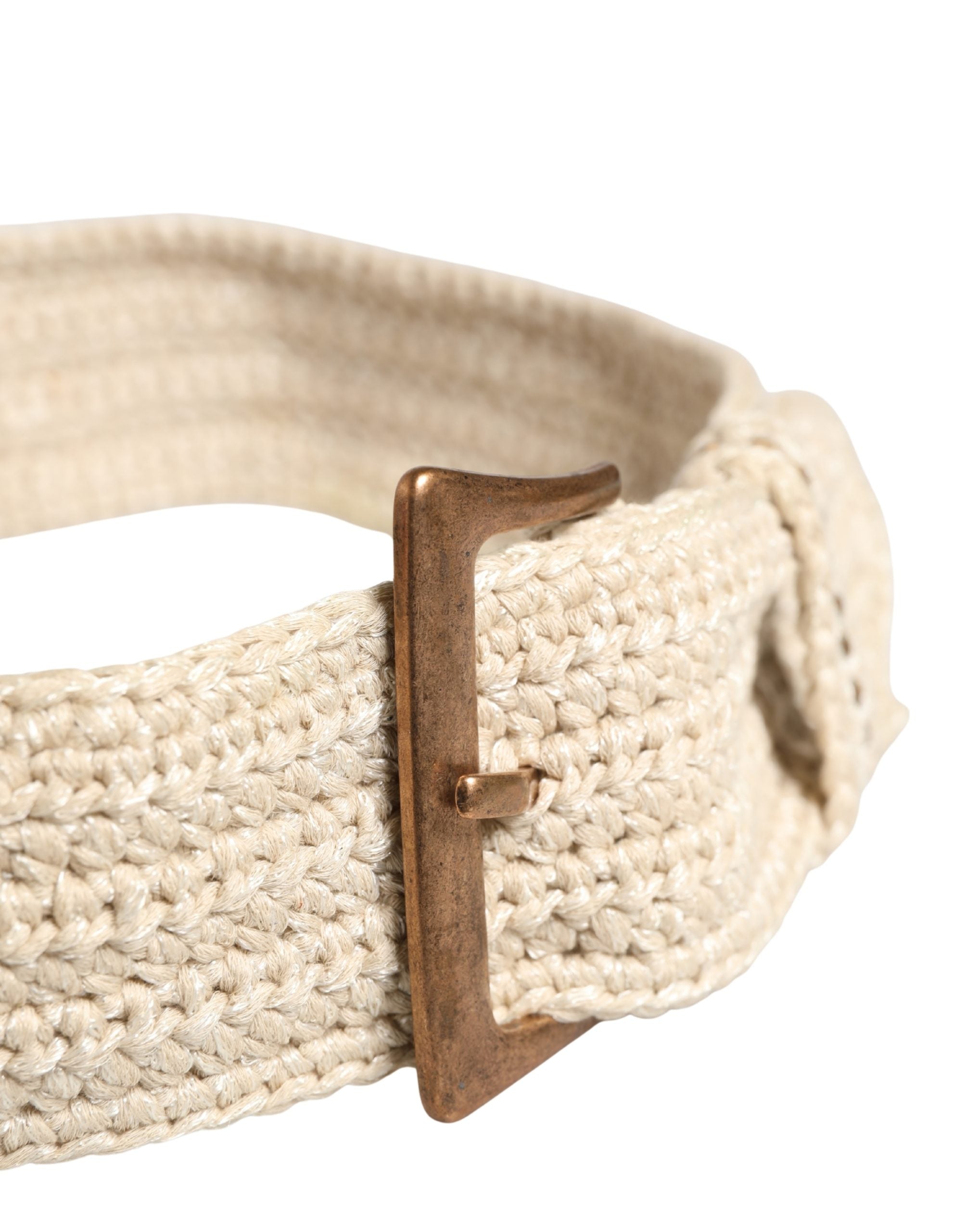 Beige Woven Vintage Metal Buckle Waist Belt - ventzia