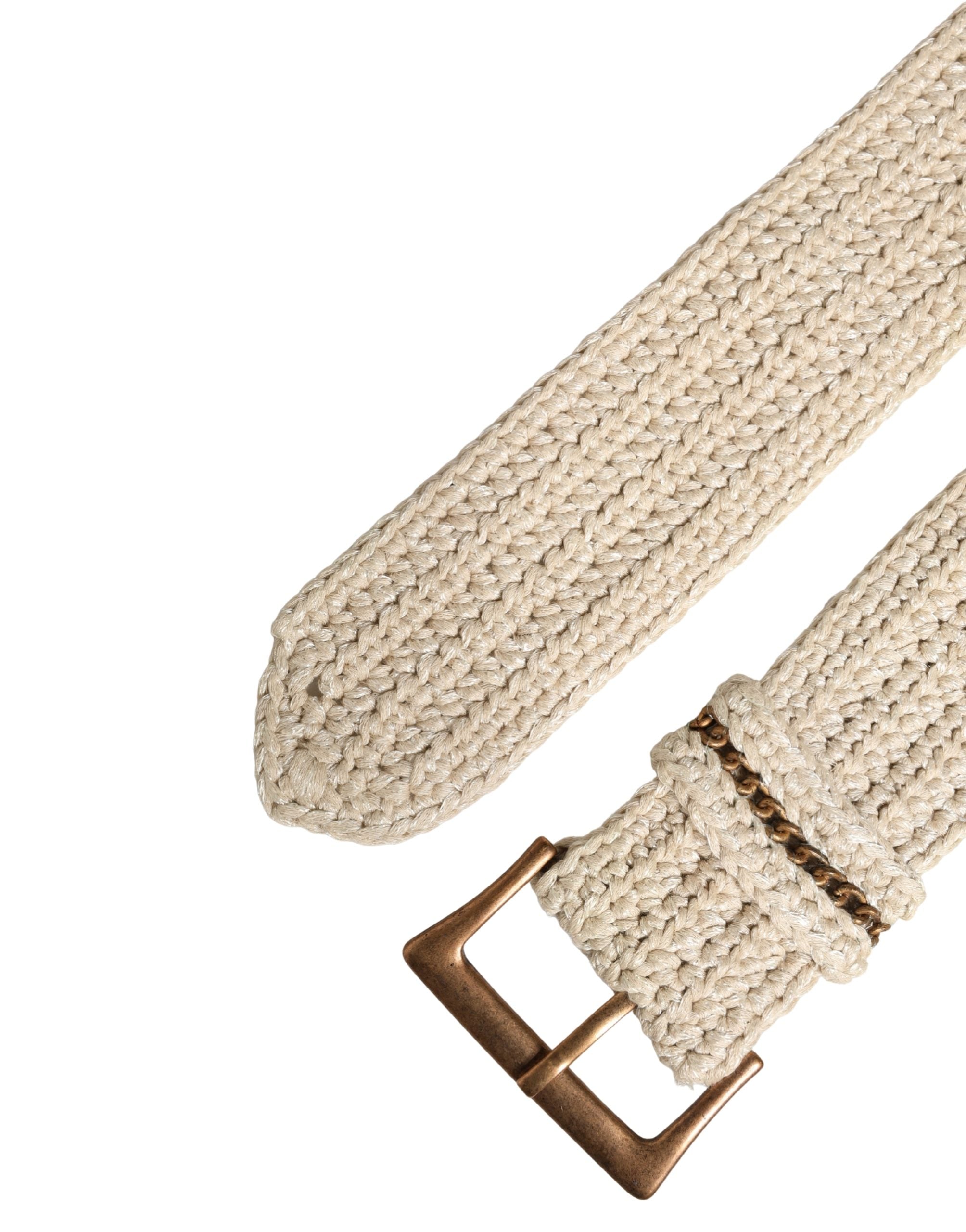 Beige Woven Vintage Metal Buckle Waist Belt - ventzia