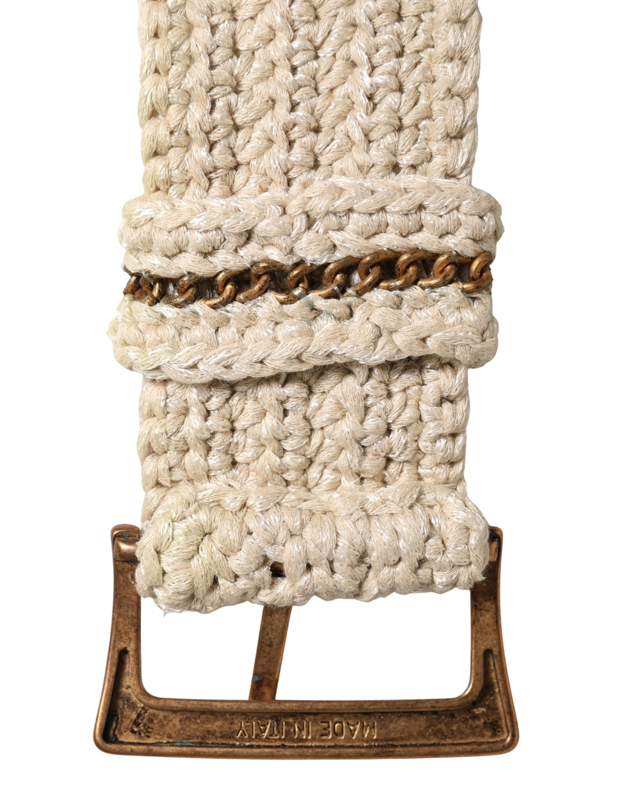 Beige Woven Vintage Metal Buckle Waist Belt - ventzia