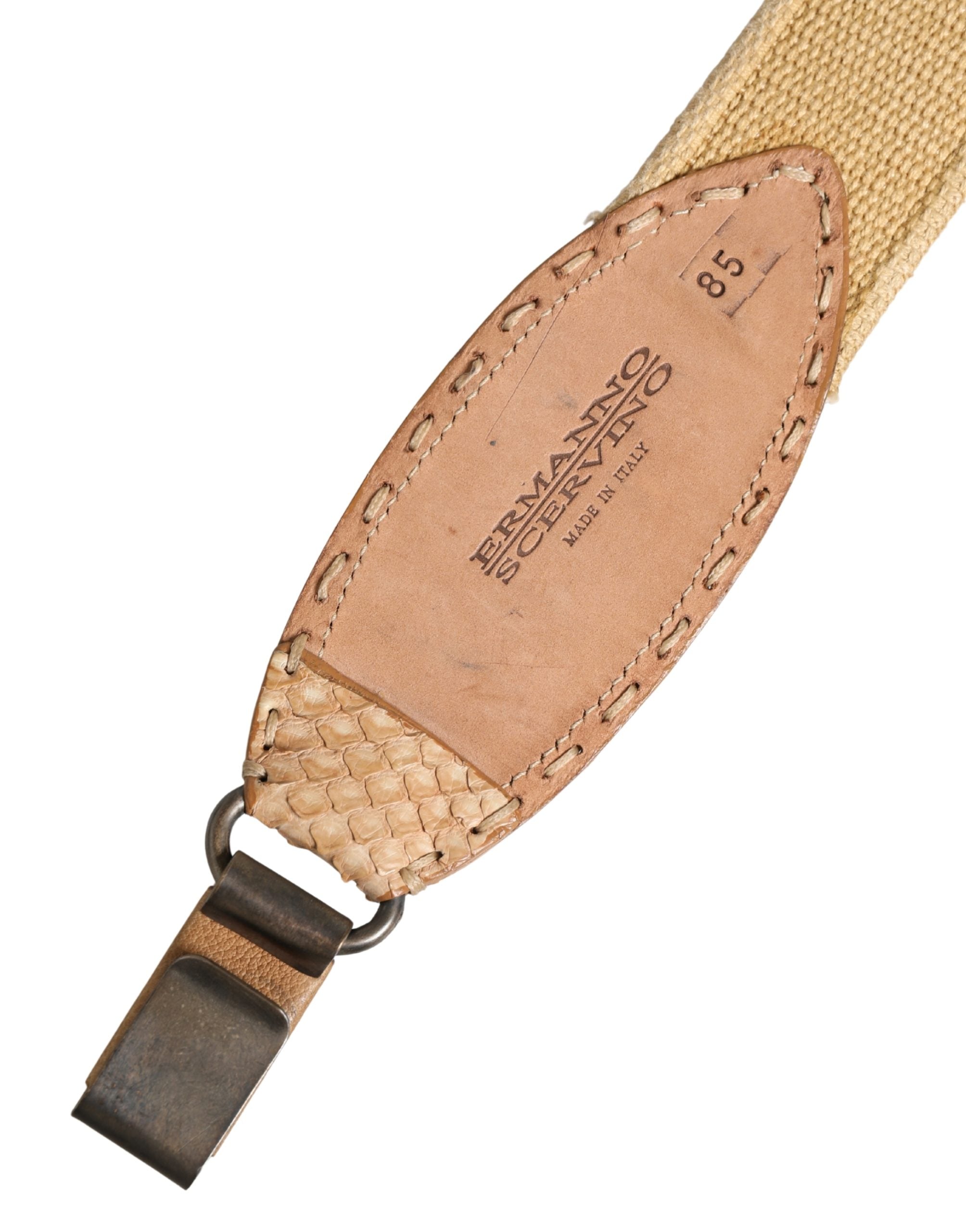 Beige Canvas Embellished Metal Buckle Belt - ventzia