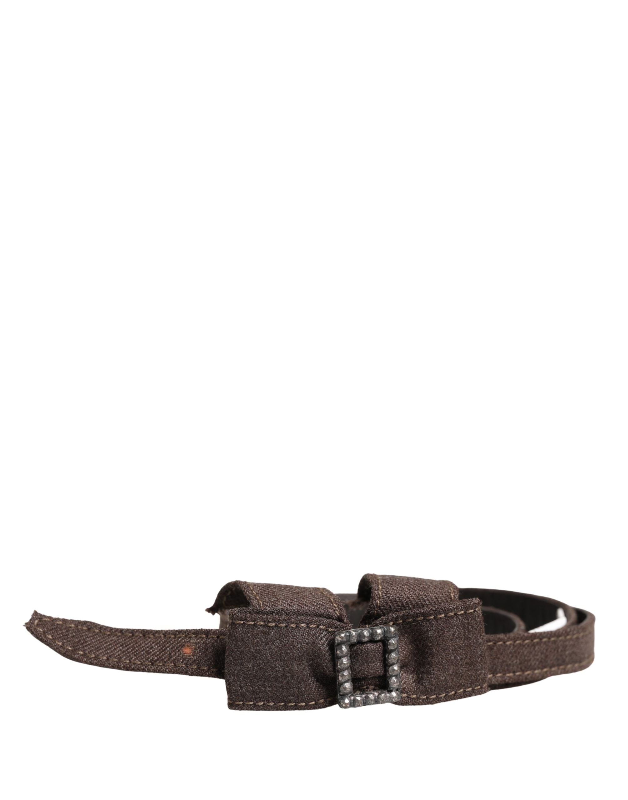 Dark Brown Wool Bow Embellished Buckle Belt - ventzia