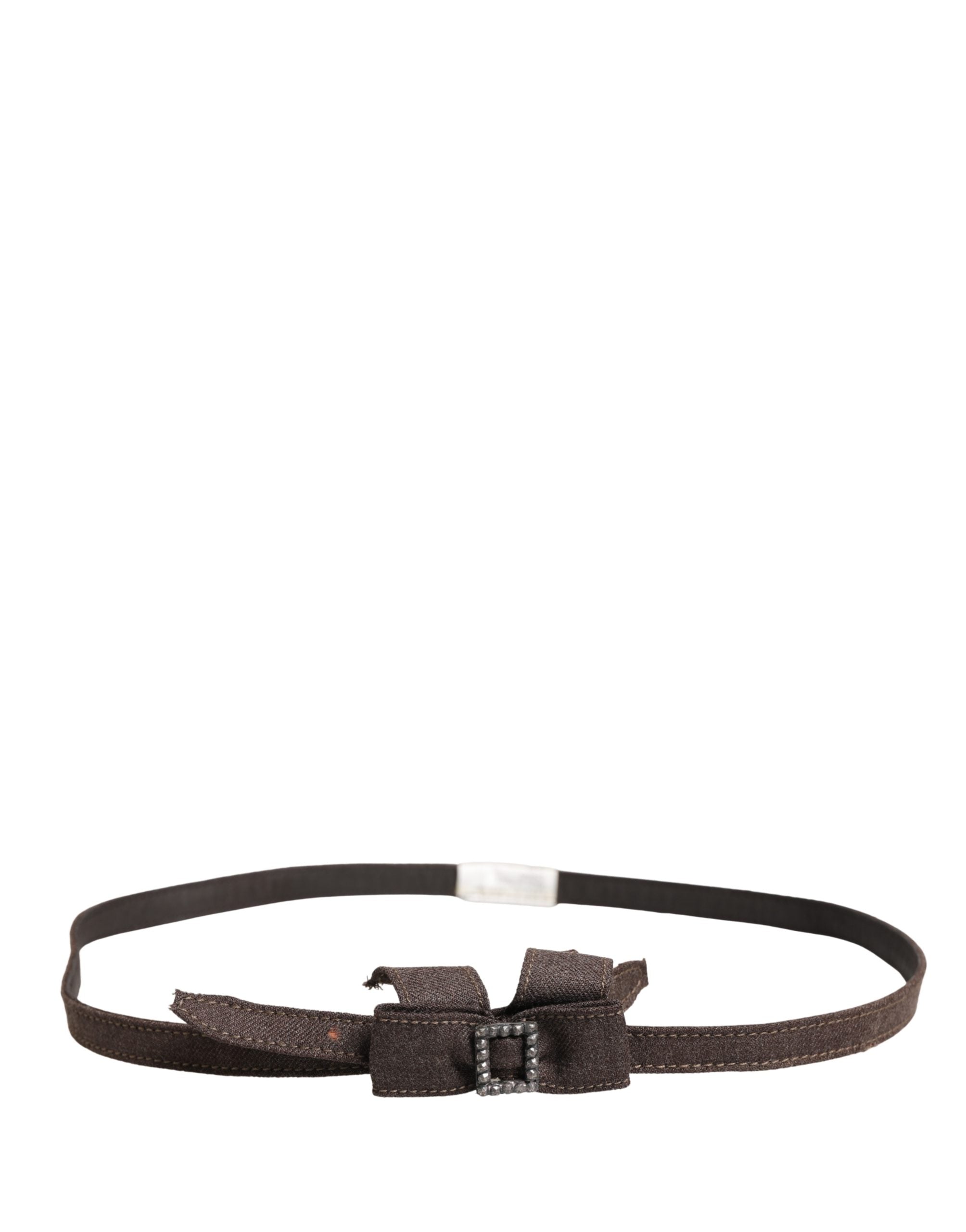 Dark Brown Wool Bow Embellished Buckle Belt - ventzia