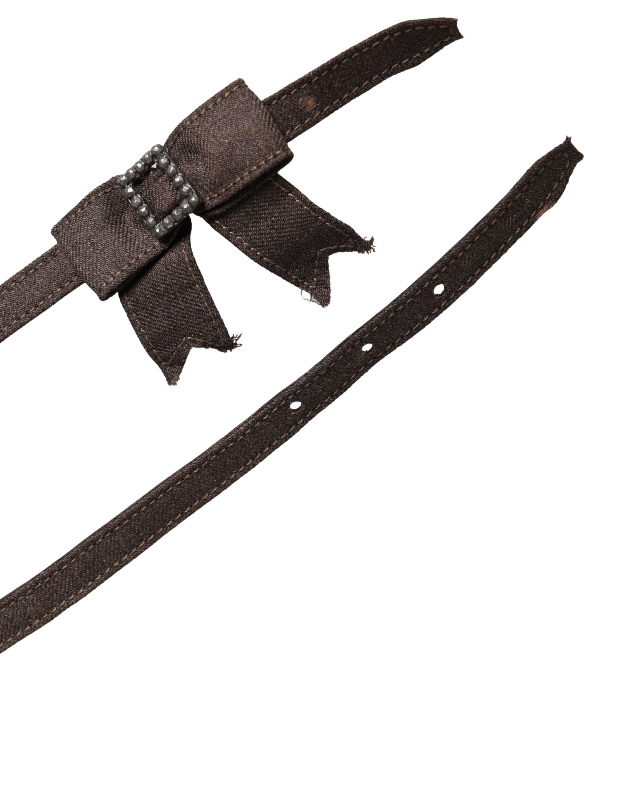 Dark Brown Wool Bow Embellished Buckle Belt - ventzia