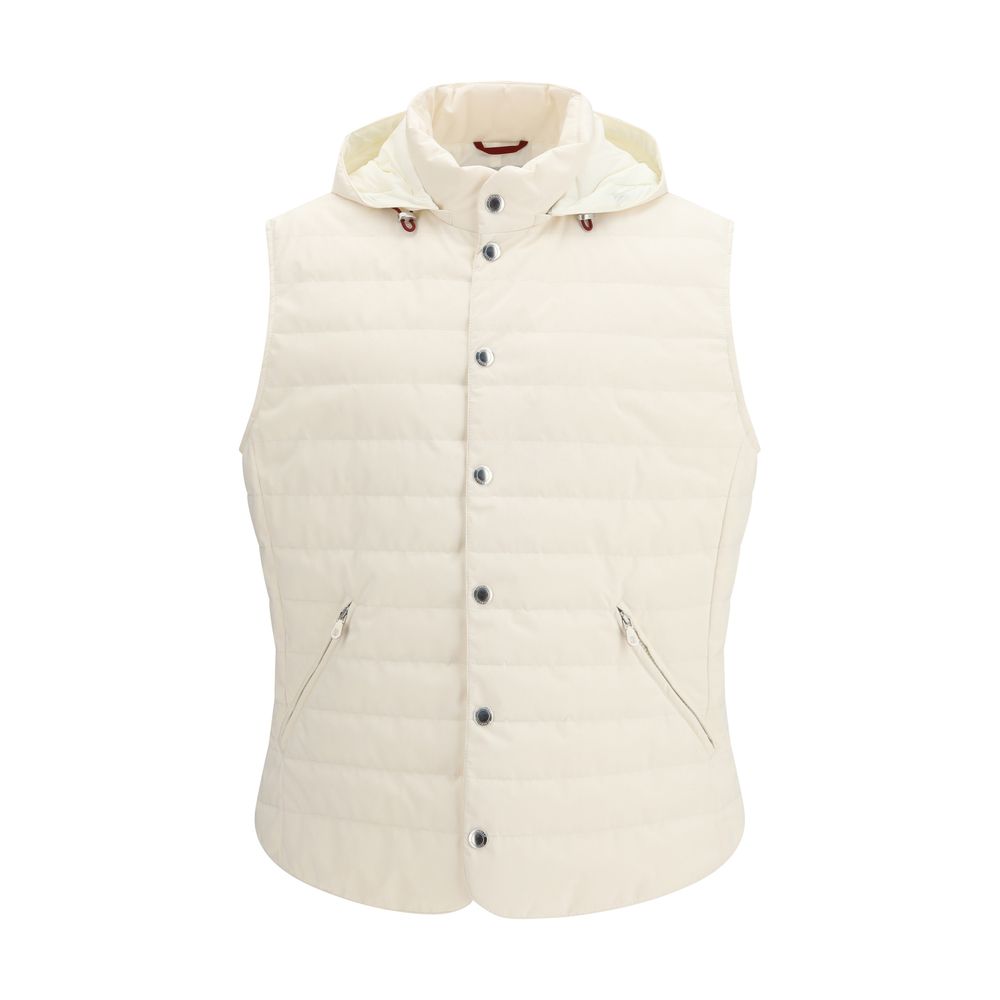 Beige Polyester Sleveless Jacket - ventzia