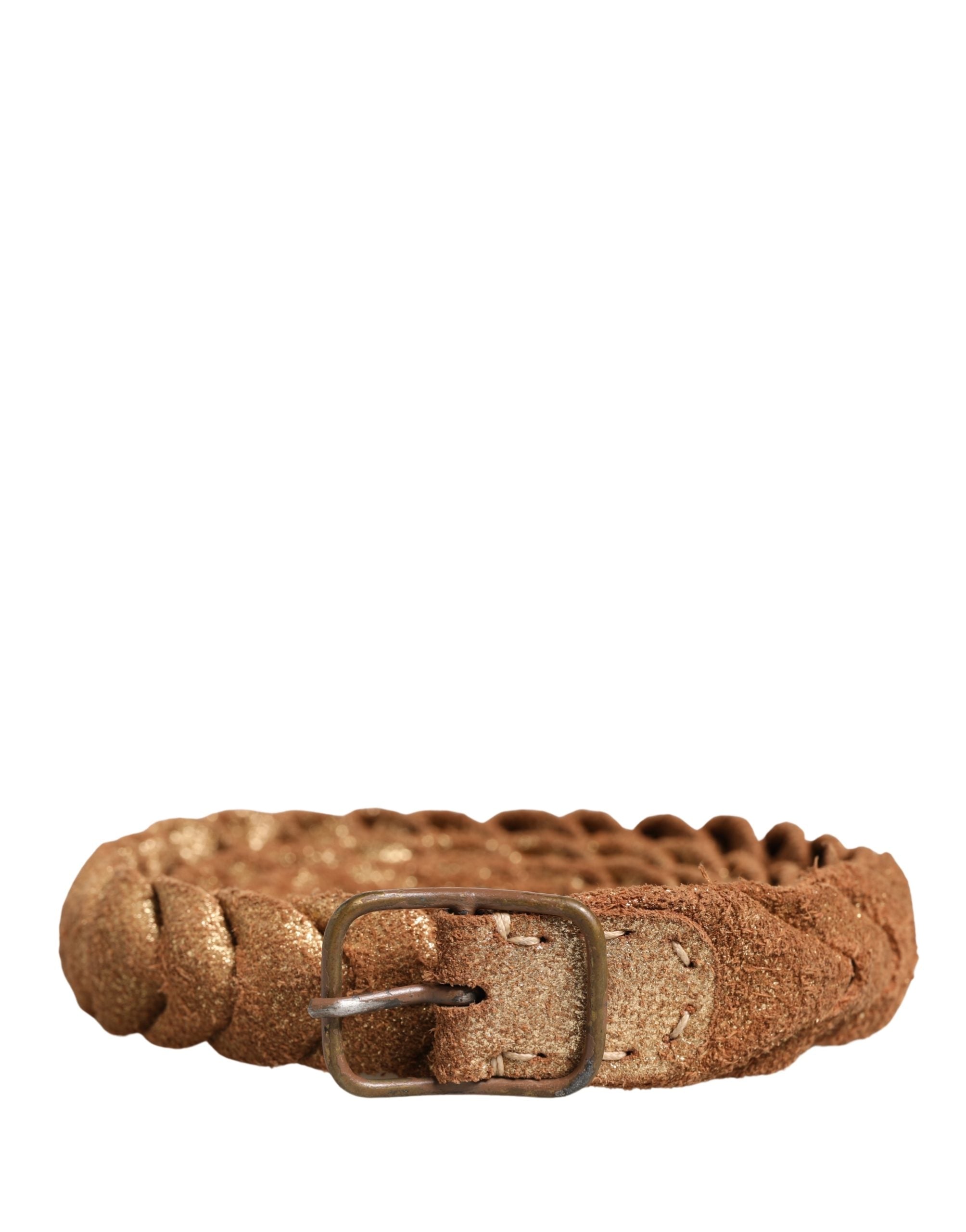 Brown Leather Braided Metal Buckle Belt - ventzia