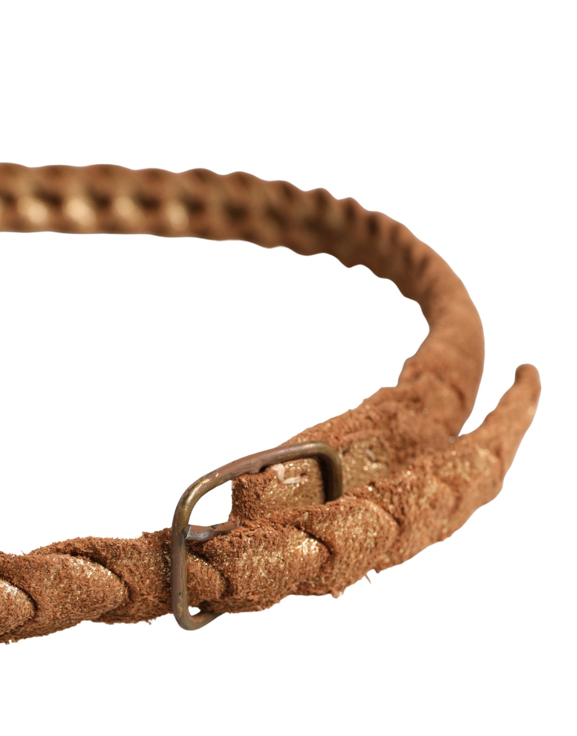 Brown Leather Braided Metal Buckle Belt - ventzia