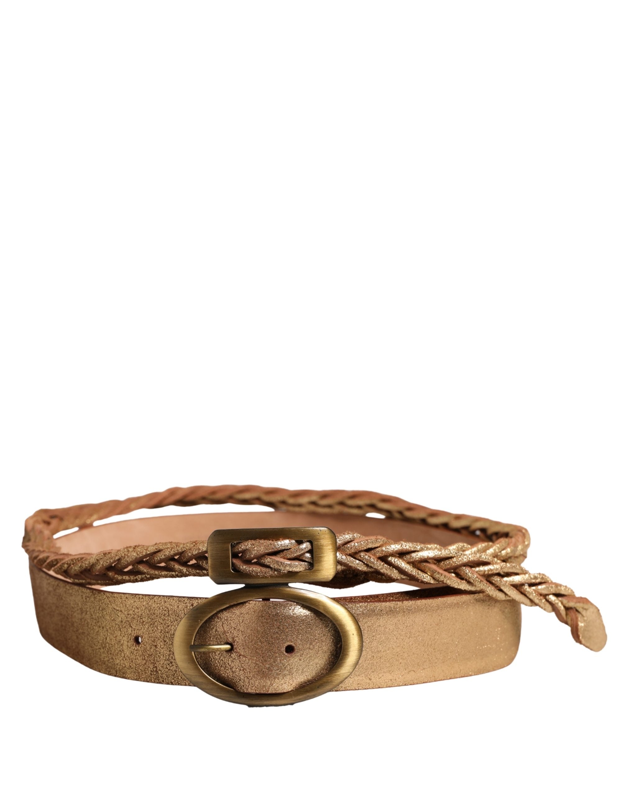 Brown Leather Braided Metal Buckle Belt - ventzia