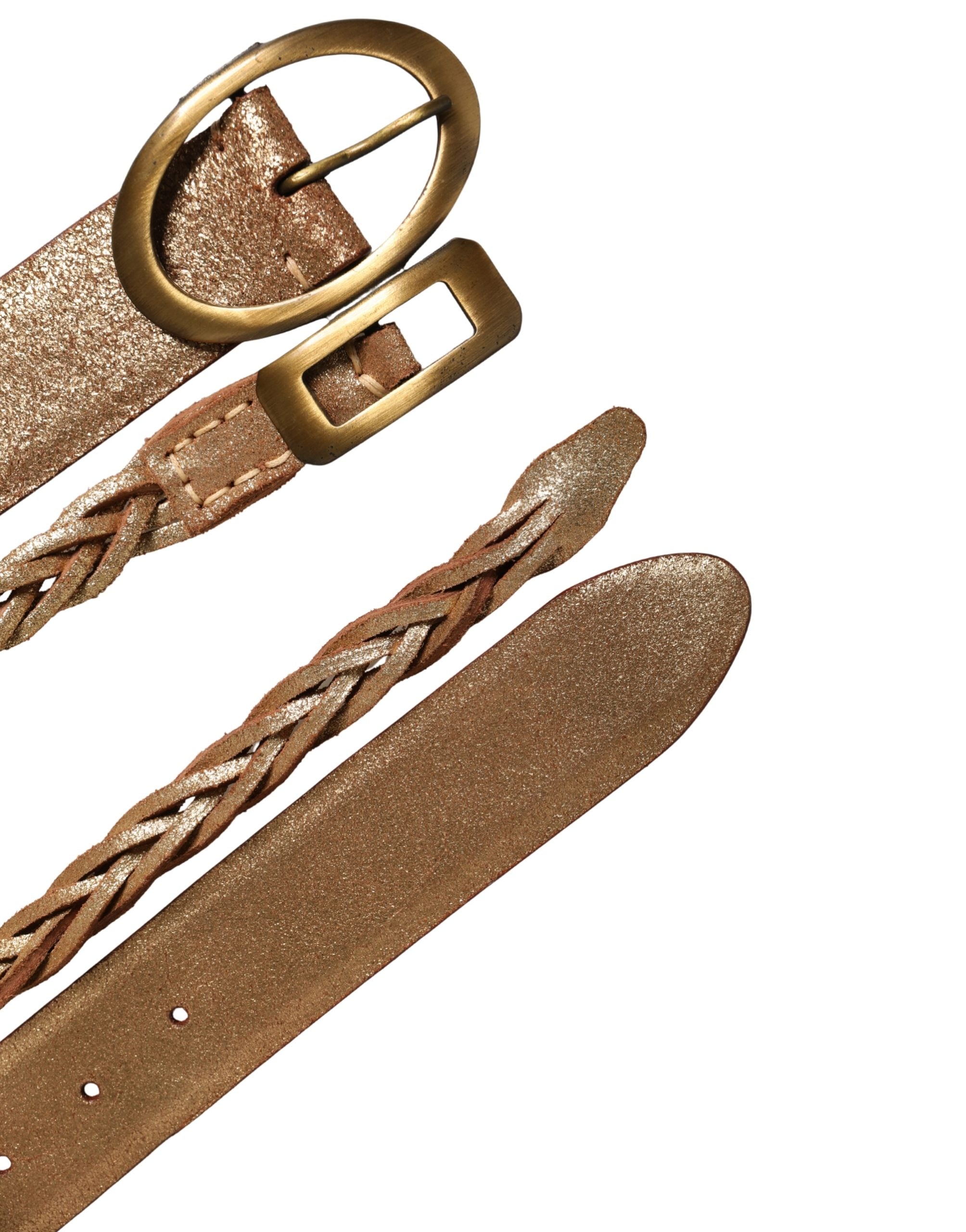Brown Leather Braided Metal Buckle Belt - ventzia
