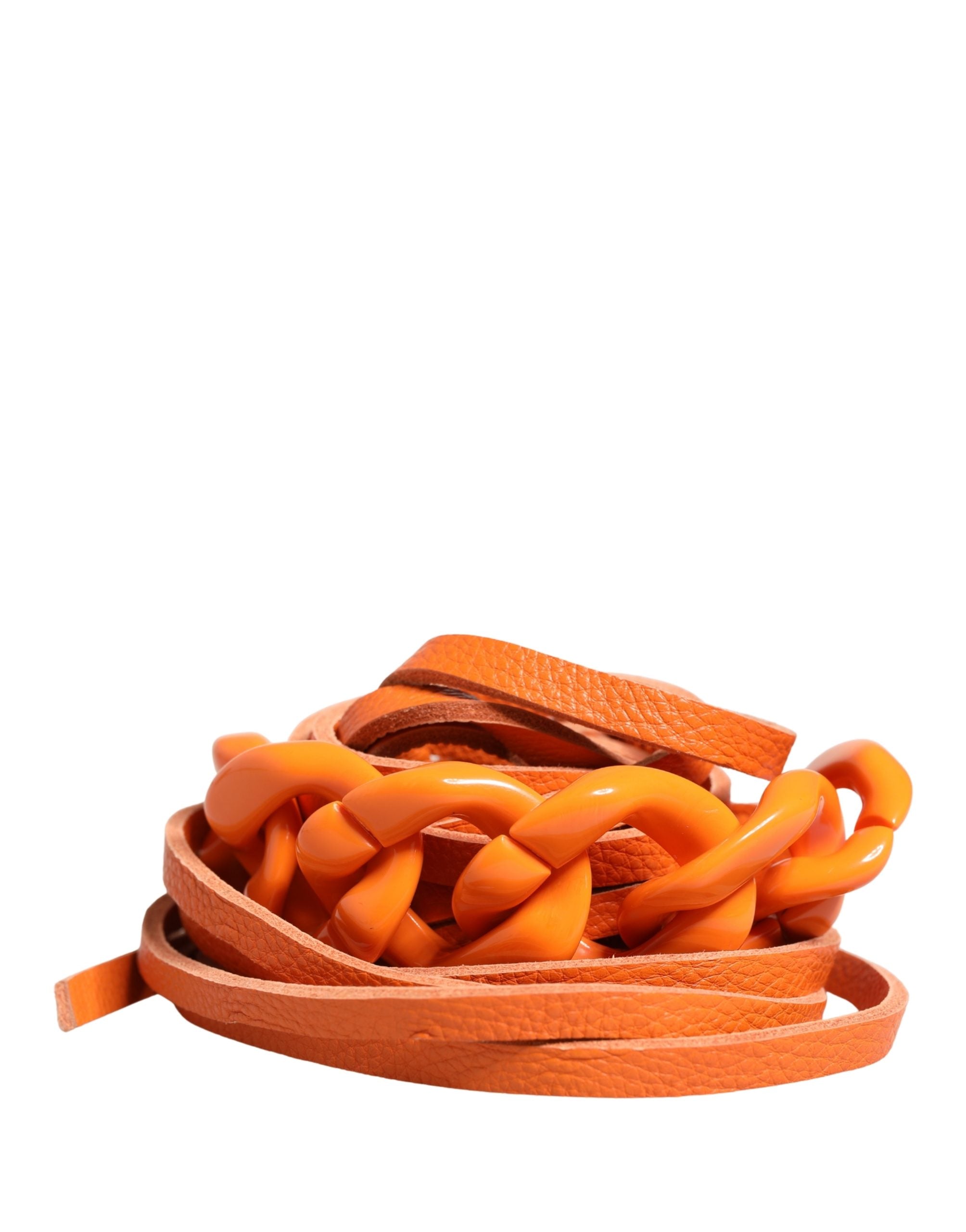 Orange Leather Chain Waist Metal Buckle Belt - ventzia