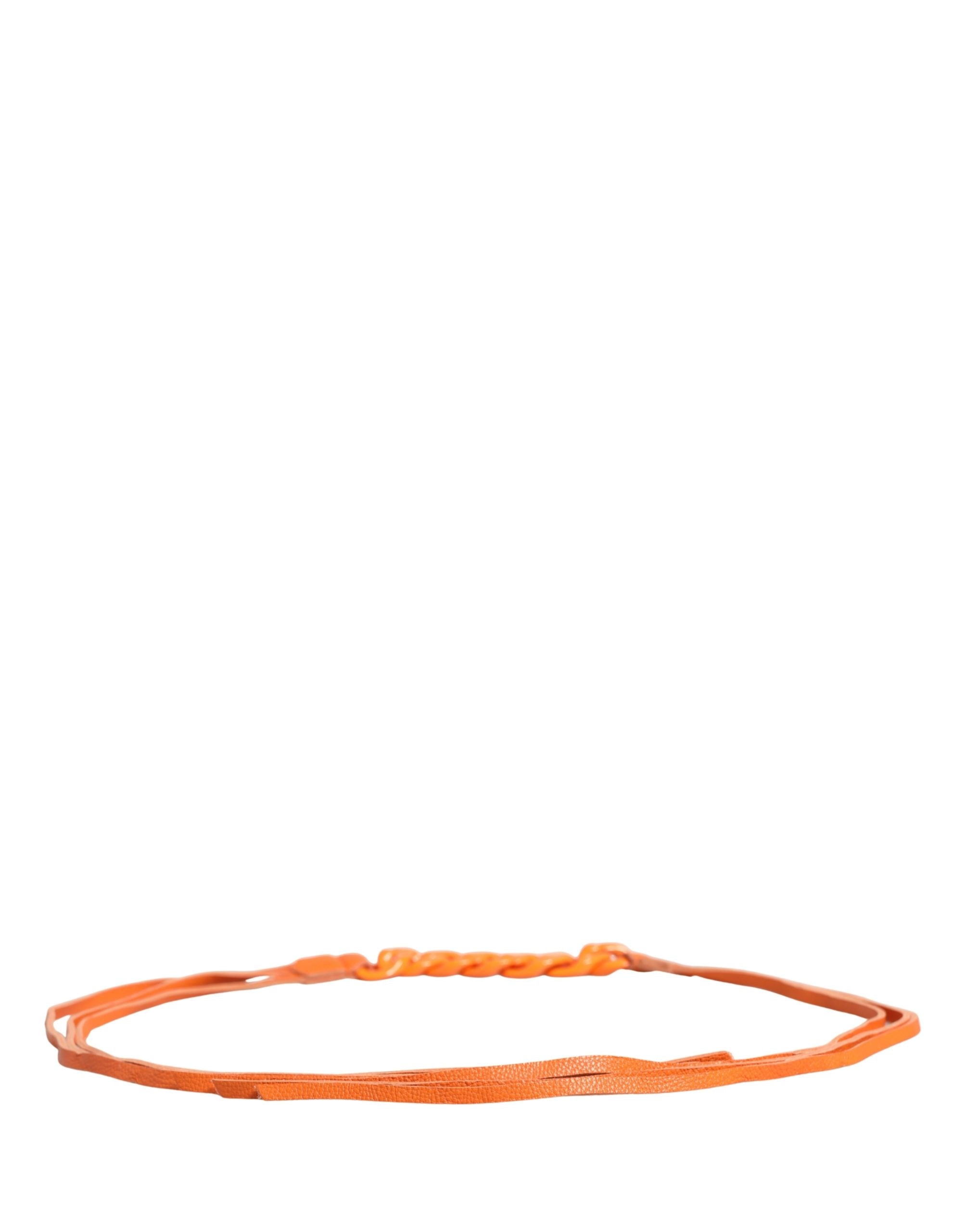 Orange Leather Chain Waist Metal Buckle Belt - ventzia